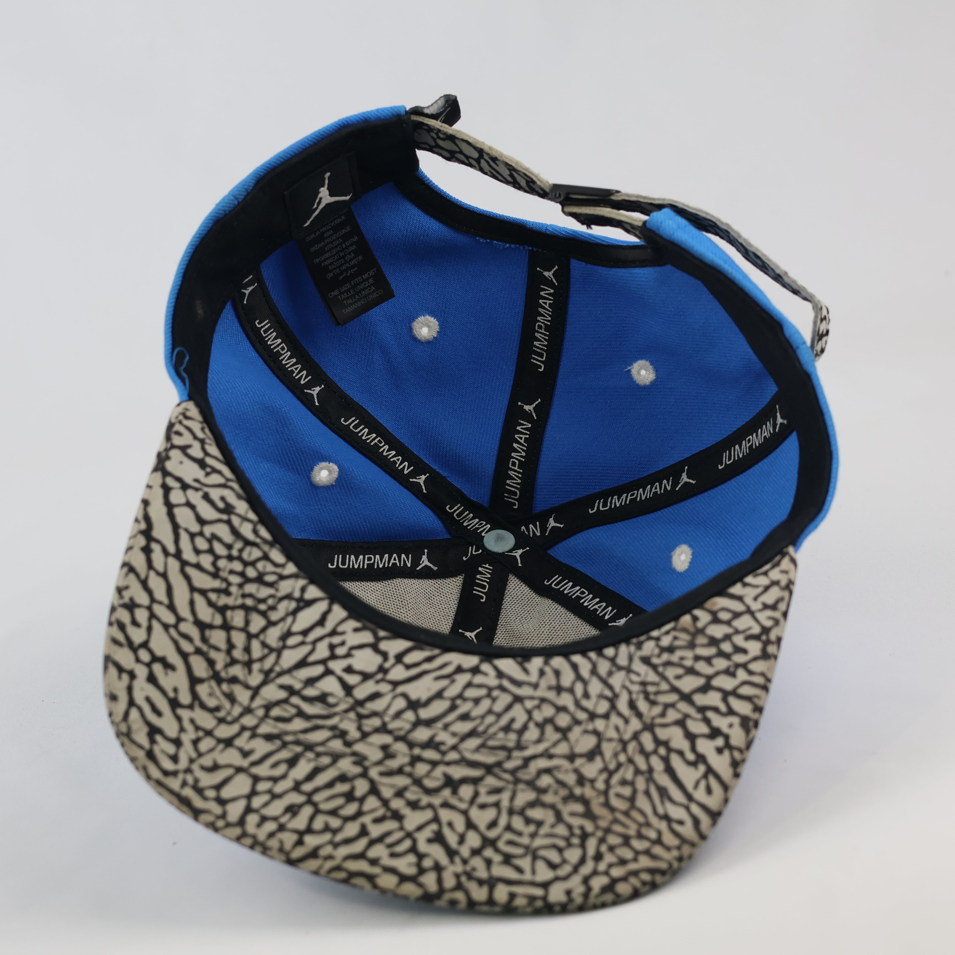 Vintage Air Jordan Blue Baseball Cap - Cement Elephant Print Brim Thrifted Snapback