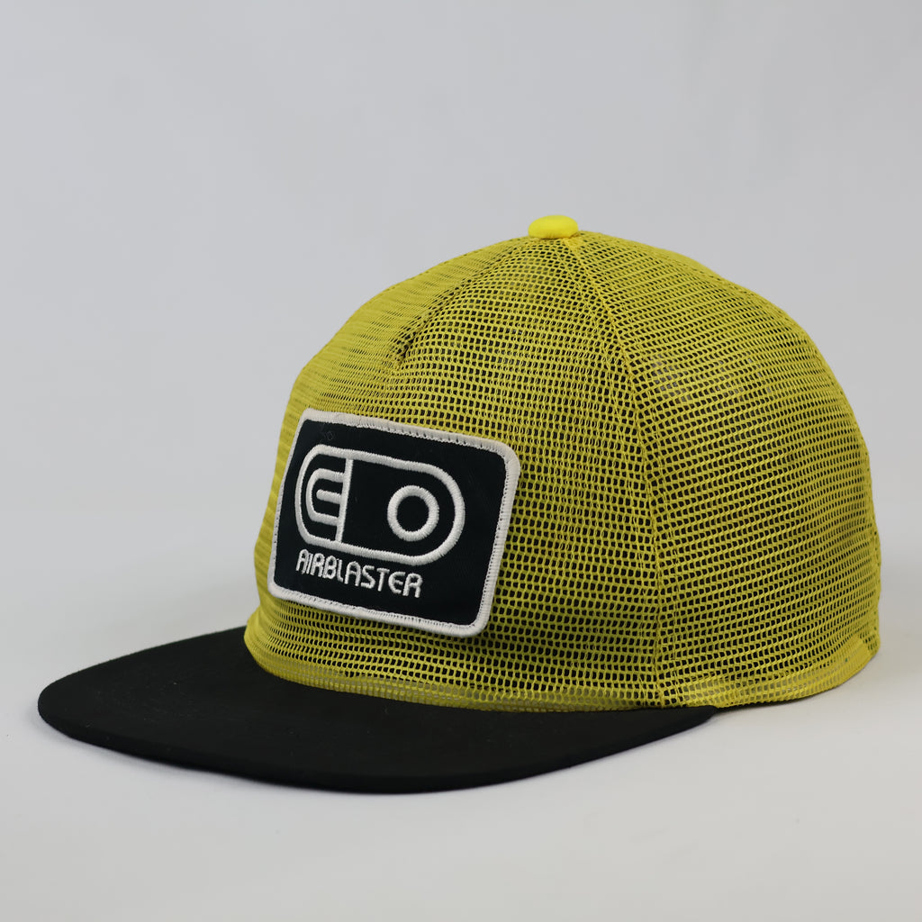 Vintage Airblaster Logo Patch Trucker Cap - Yellow & Black Mesh Hat
