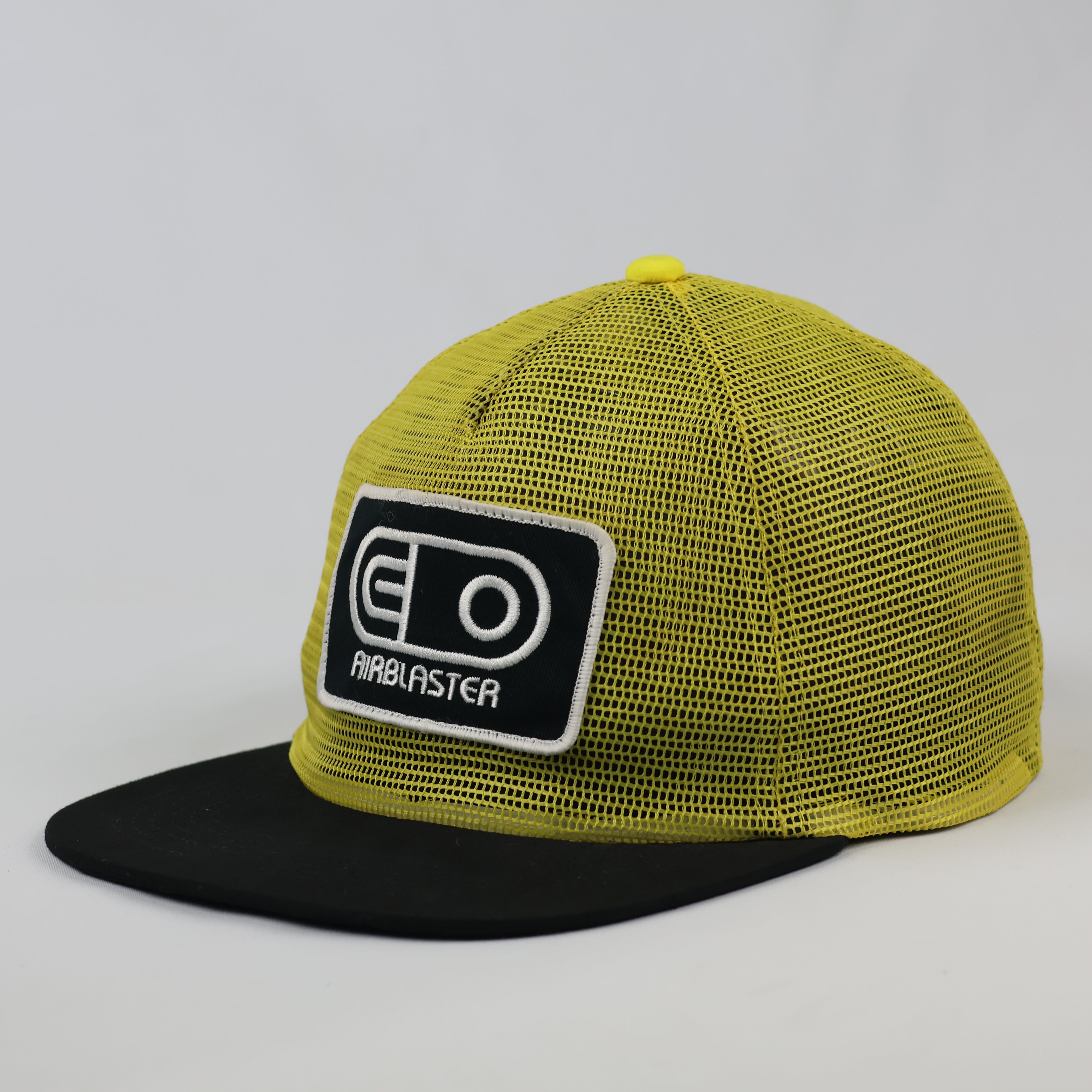Vintage Airblaster Logo Patch Trucker Cap - Yellow & Black Mesh Hat