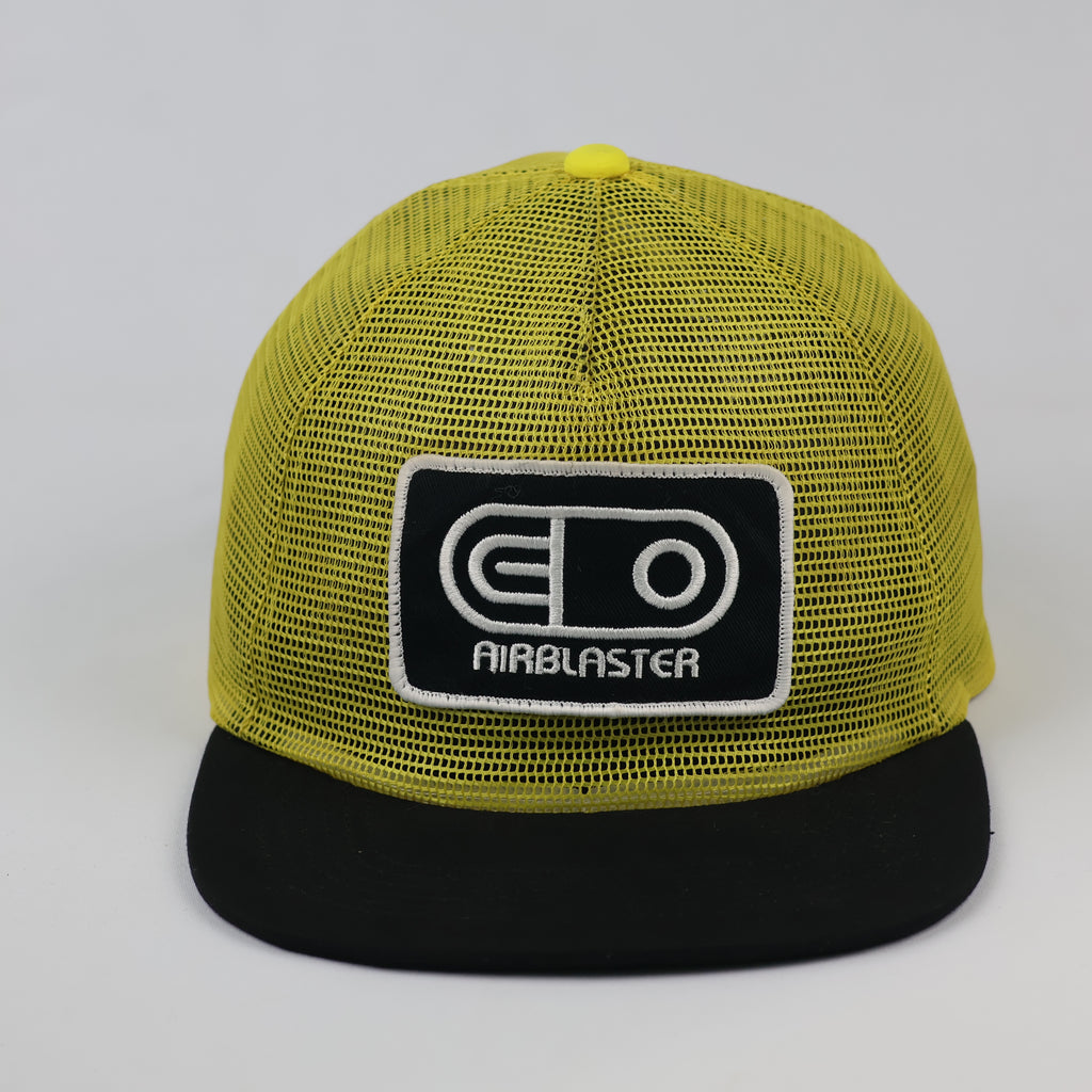 Vintage Airblaster Logo Patch Trucker Cap - Yellow & Black Mesh Hat