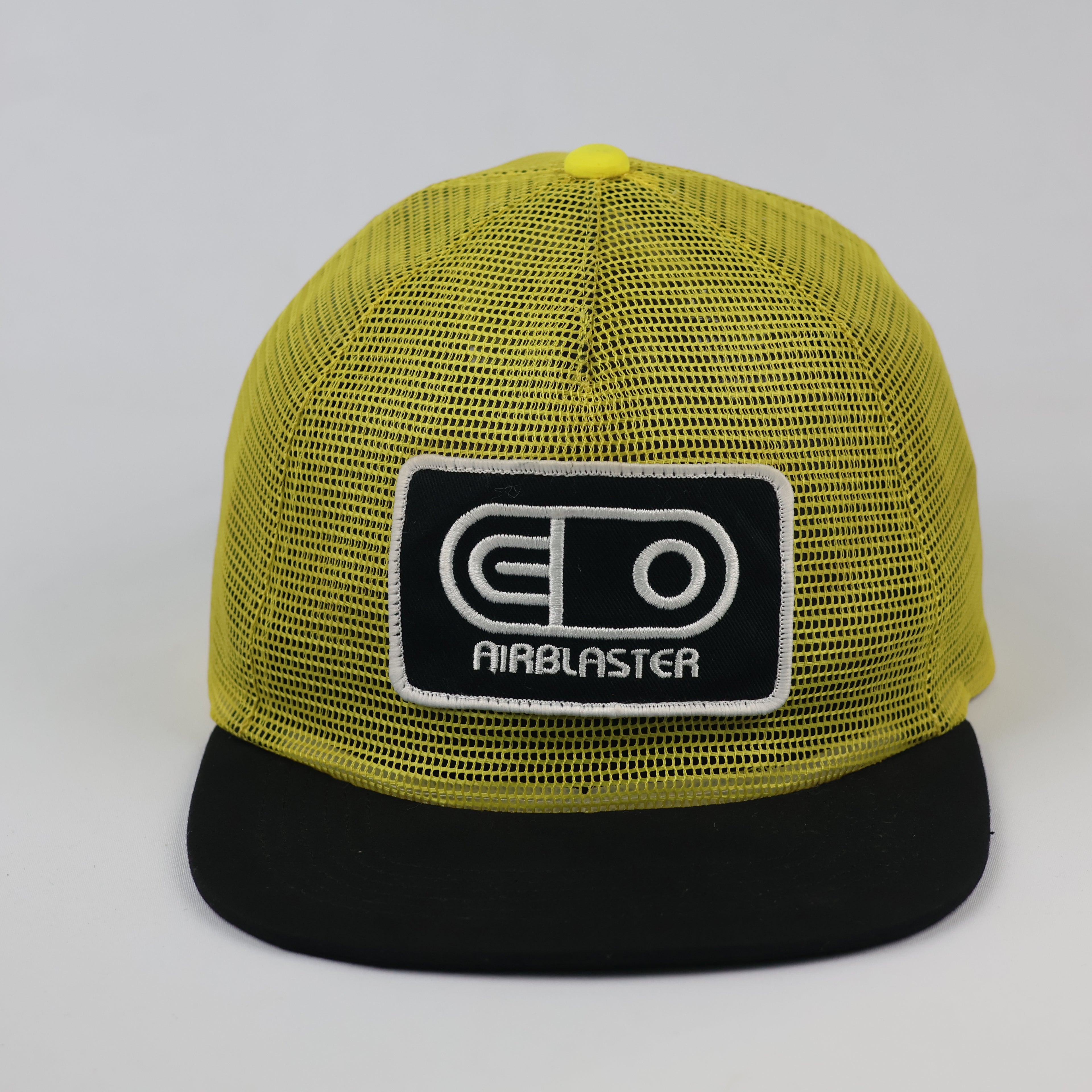 Vintage Airblaster Logo Patch Trucker Cap - Yellow & Black Mesh Hat