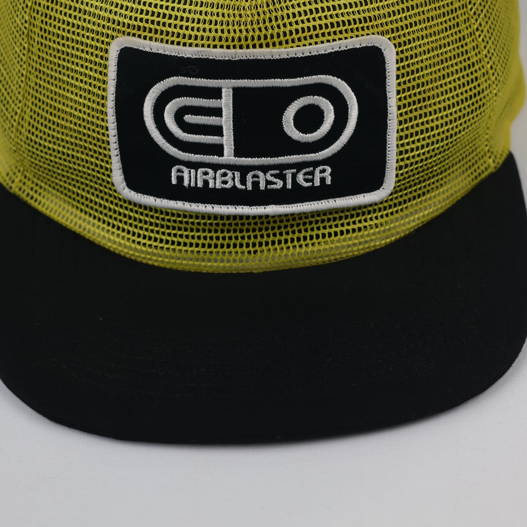 Vintage Airblaster Logo Patch Trucker Cap - Yellow & Black Mesh Hat