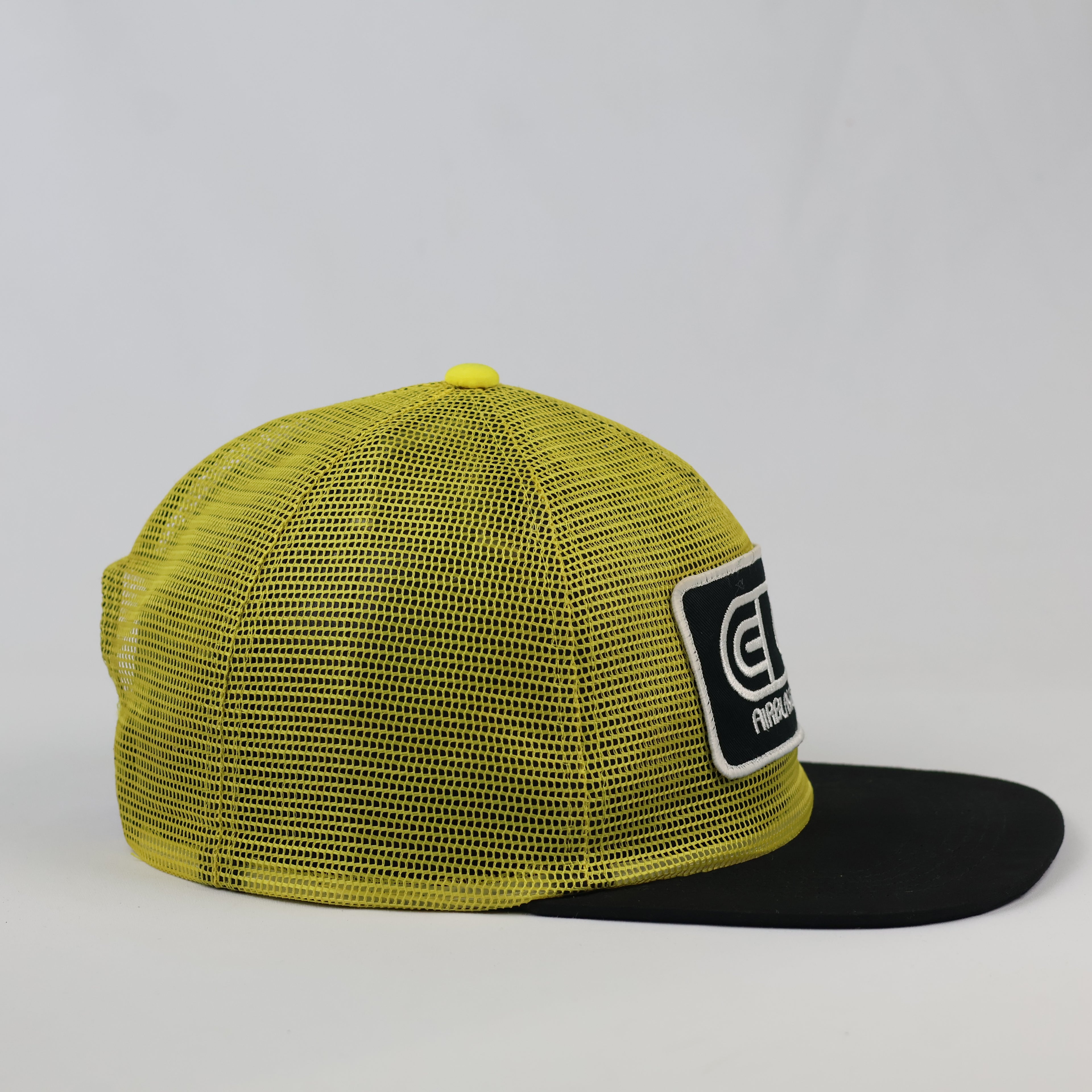 Vintage Airblaster Logo Patch Trucker Cap - Yellow & Black Mesh Hat