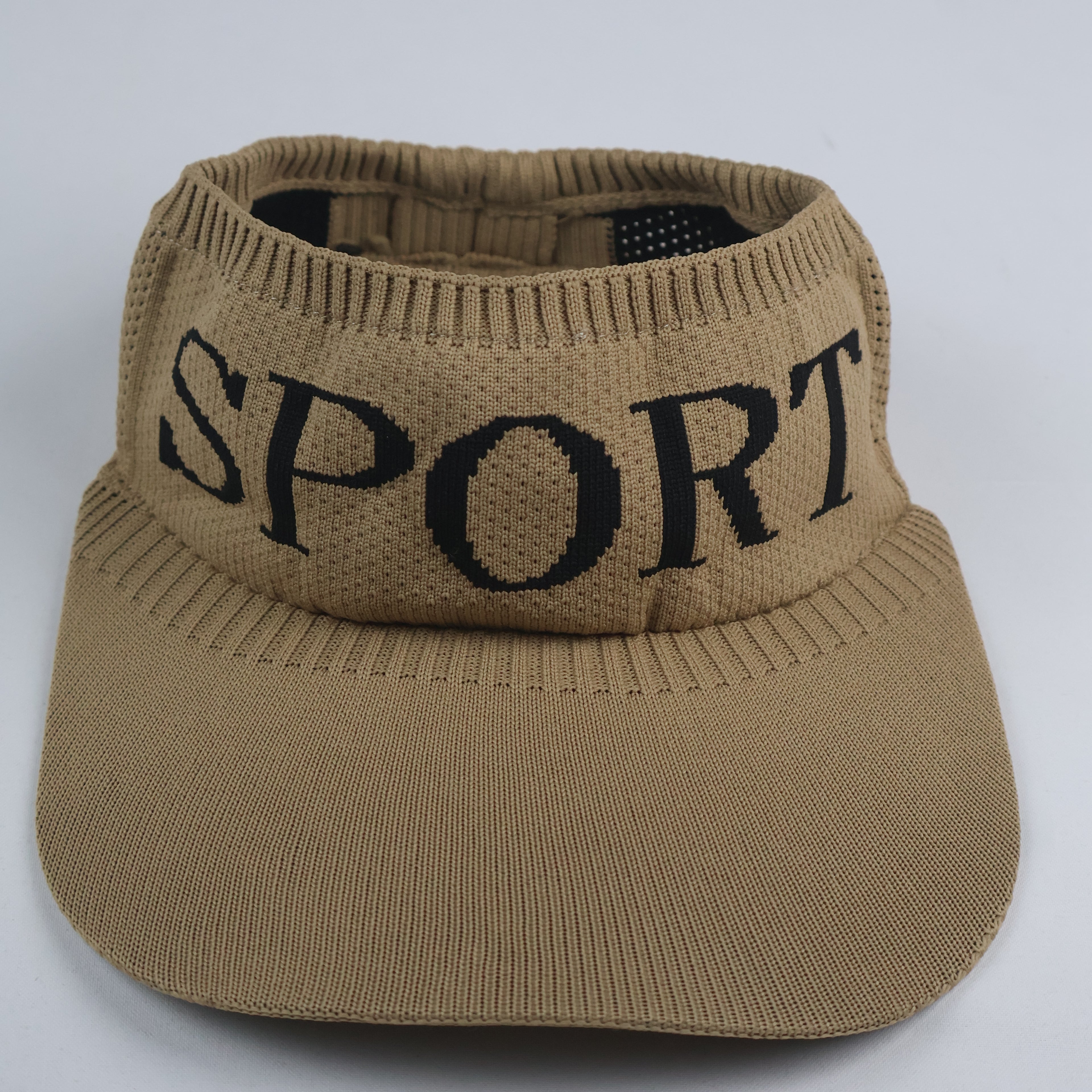 Knit Athletic Sun Visor - Tan Brown with "SPORT" Text - One Size