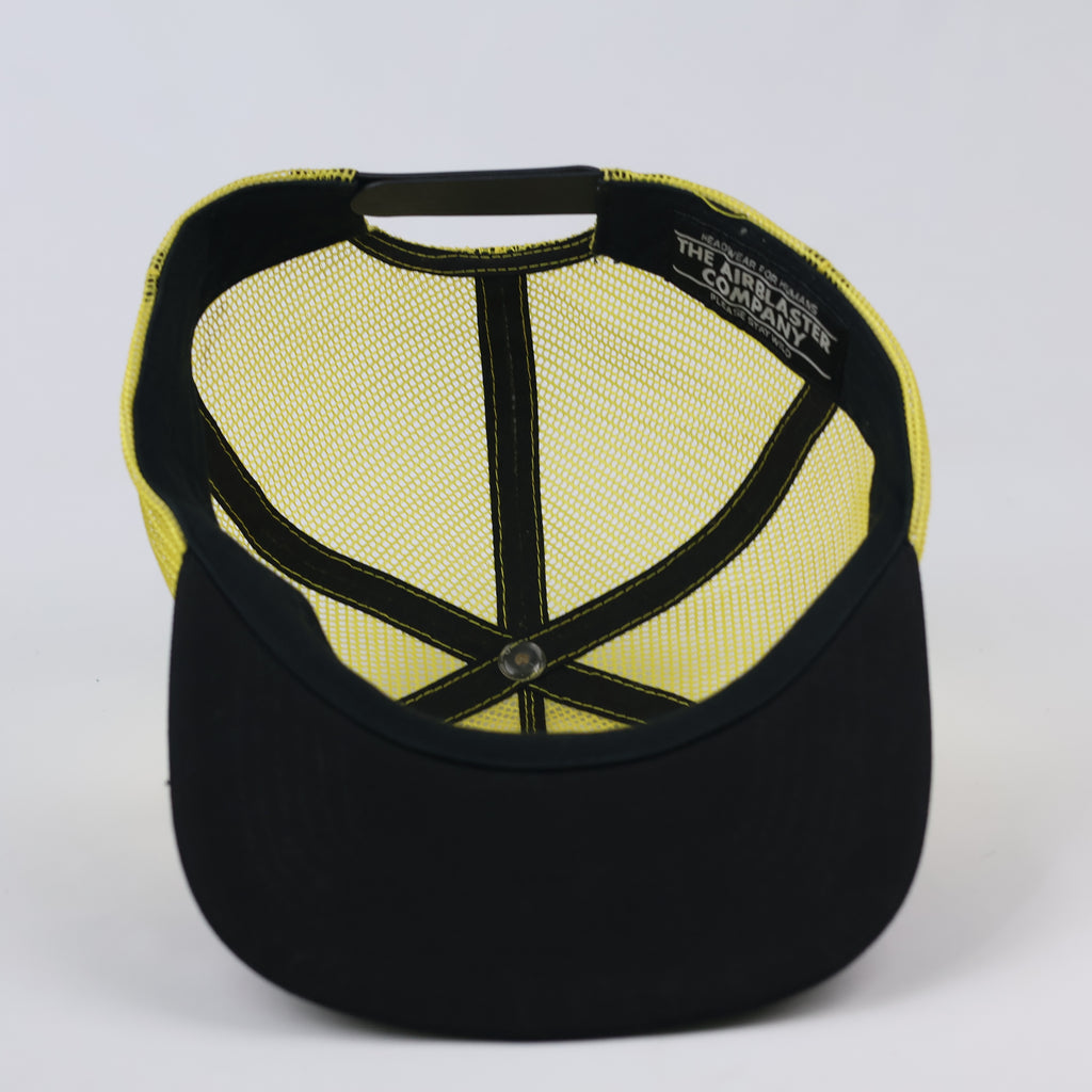 Vintage Airblaster Logo Patch Trucker Cap - Yellow & Black Mesh Hat