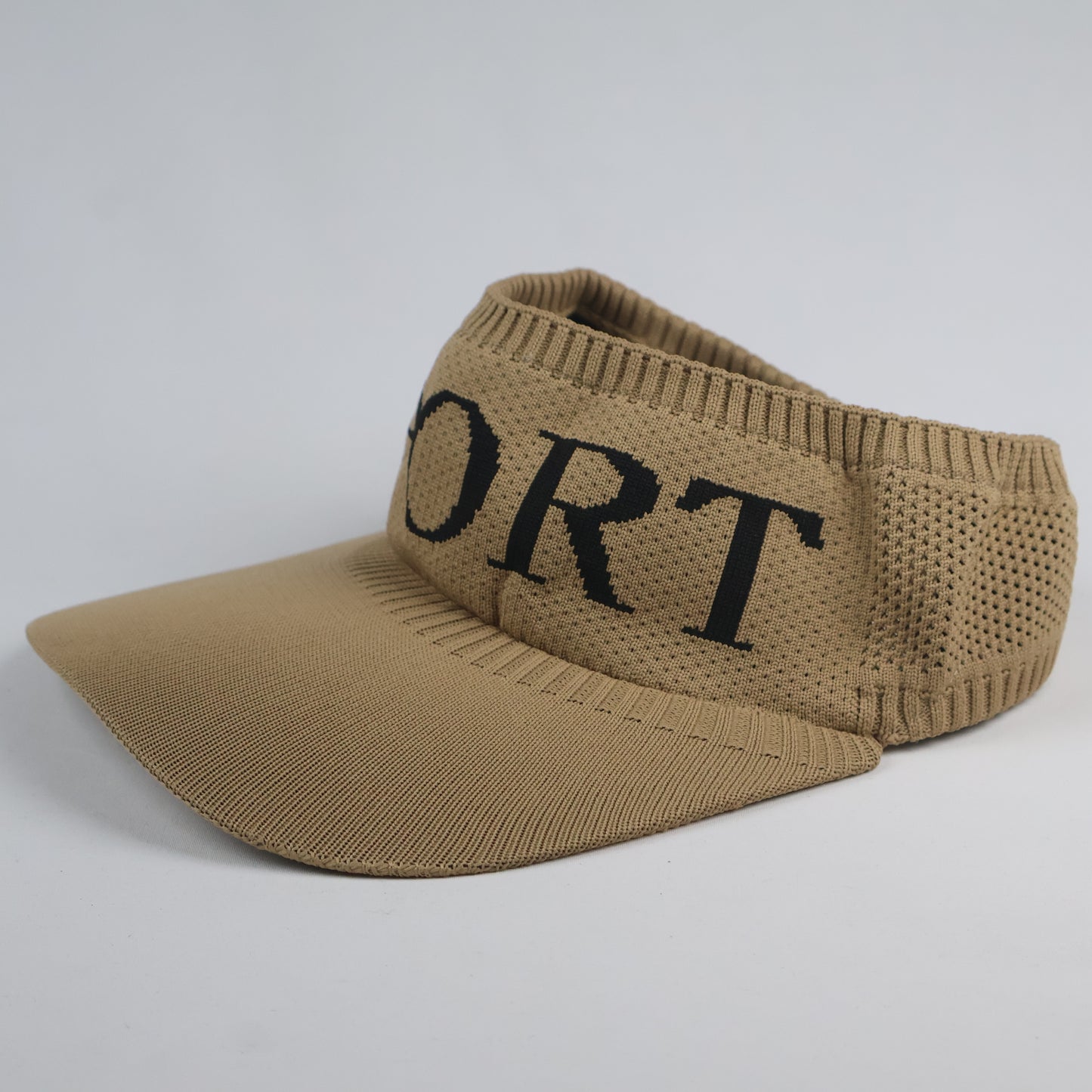 Knit Athletic Sun Visor - Tan Brown with "SPORT" Text - One Size