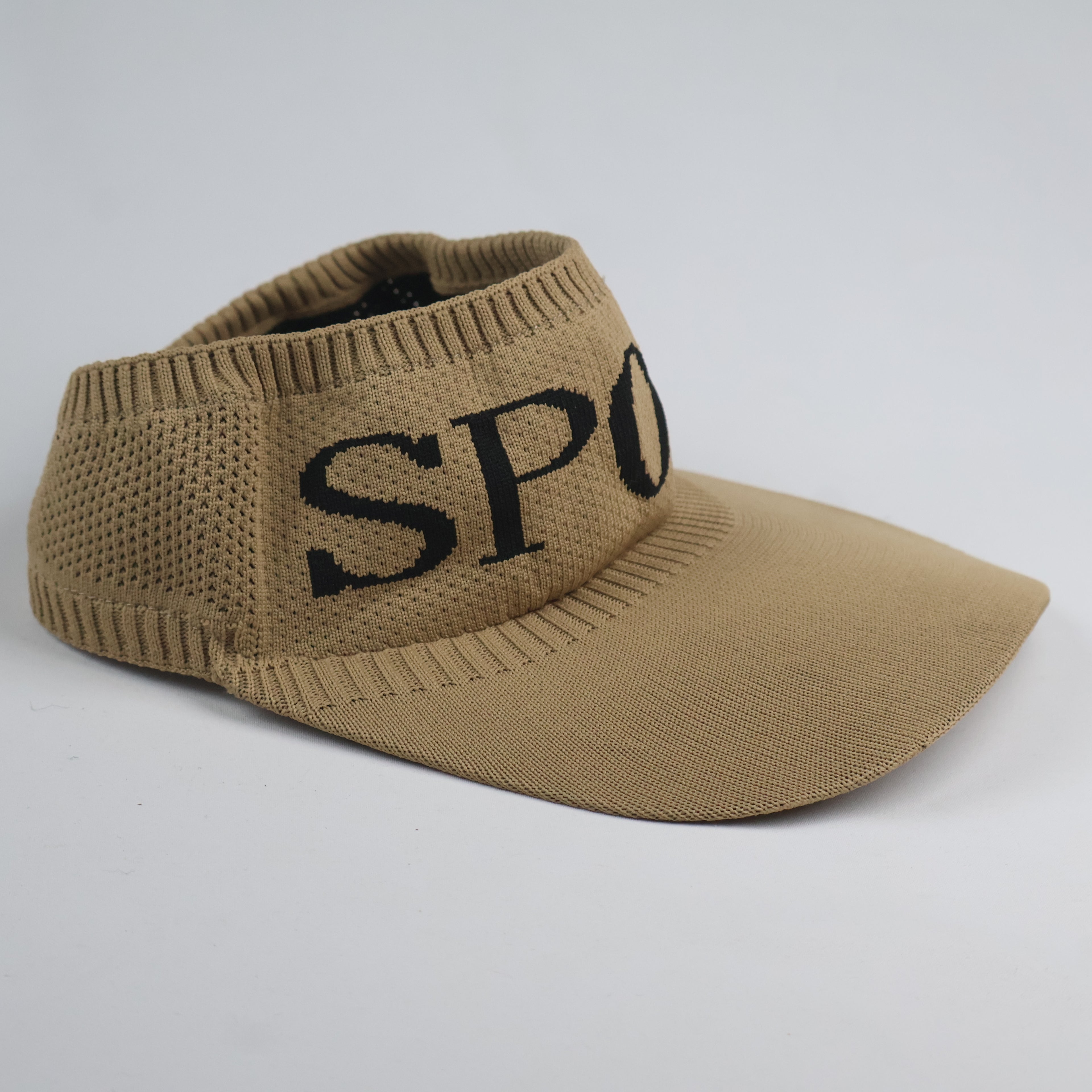 Knit Athletic Sun Visor - Tan Brown with "SPORT" Text - One Size