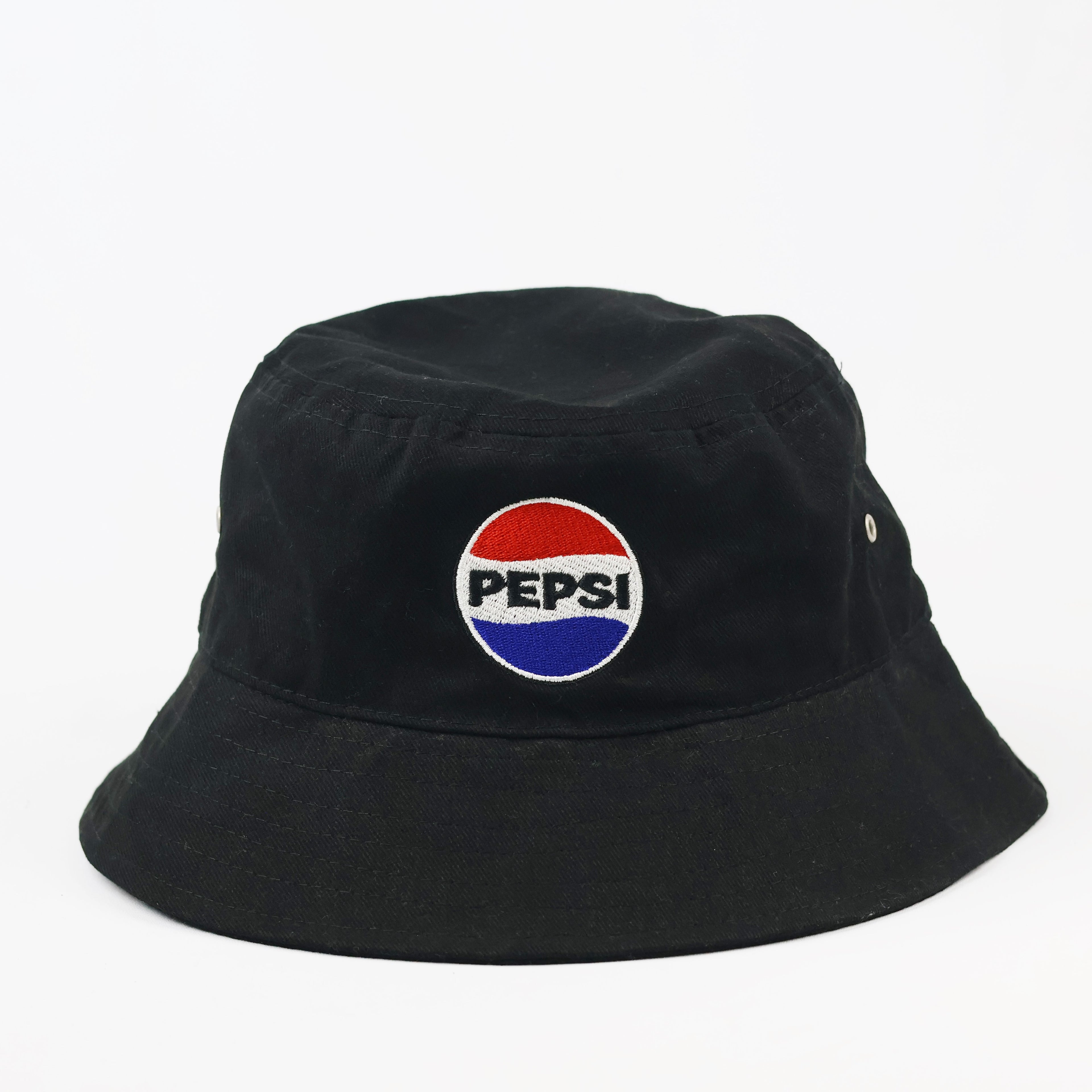 Retro Pepsi Cola Logo Bucket Hat - Classic Black Festival Rave Cap