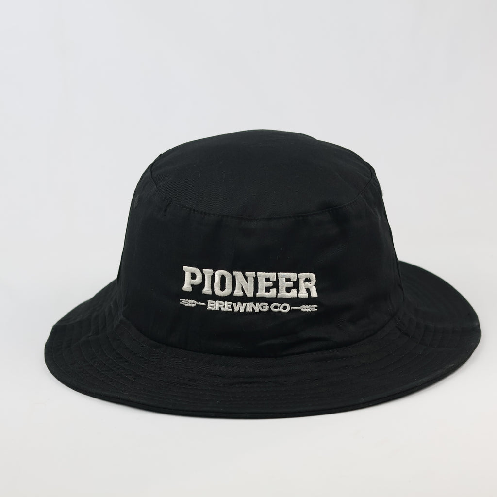 Retro Pioneer Brewing Company Casual Bucket Hat | Thrifted Black Cap 58-59cm