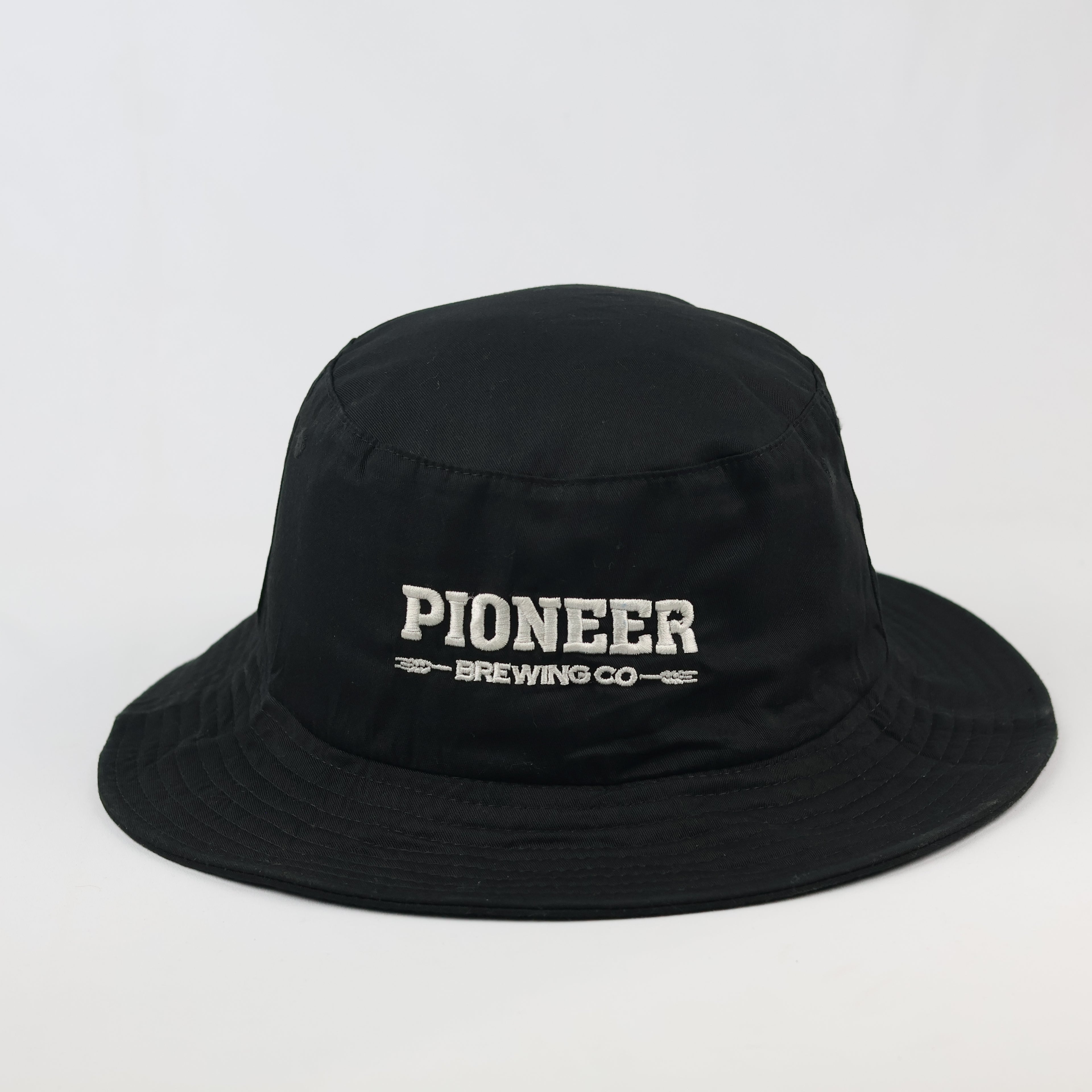 Retro Pioneer Brewing Company Casual Bucket Hat | Thrifted Black Cap 58-59cm
