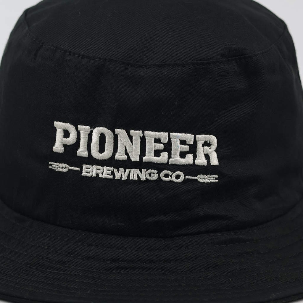 Retro Pioneer Brewing Company Casual Bucket Hat | Thrifted Black Cap 58-59cm