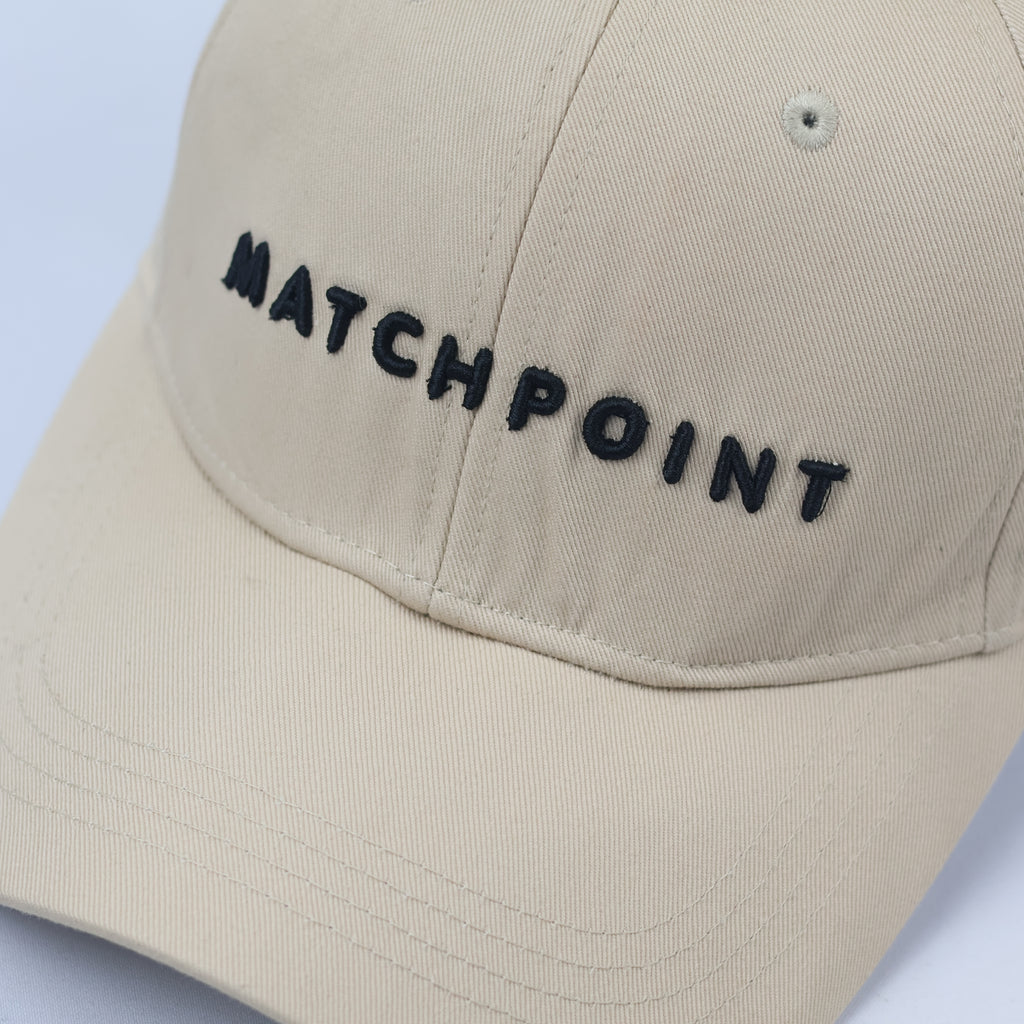 Minimalist Beige "MATCHPOINT" Embroidered Baseball Thrifted Cap - Adjustable