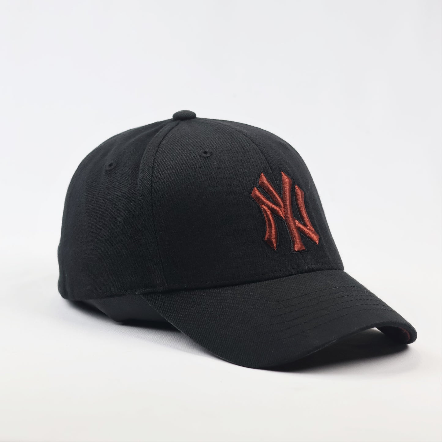 Black NY Yankees Thrifted Cap with Maroon Embroidery - Flexfit Style
