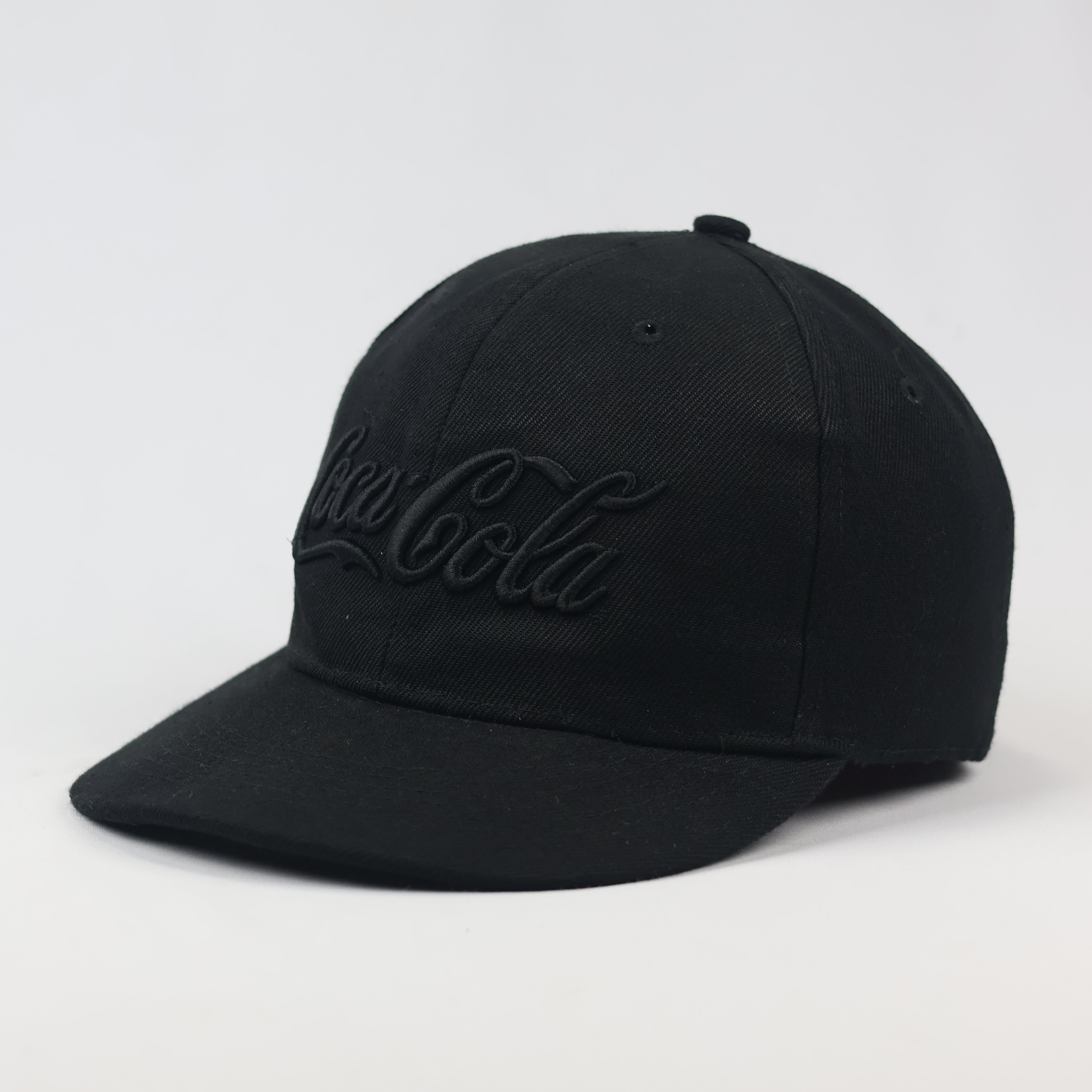 Coca-Cola Logo Baseball Thrifted Cap - All Black Adjustable Hat