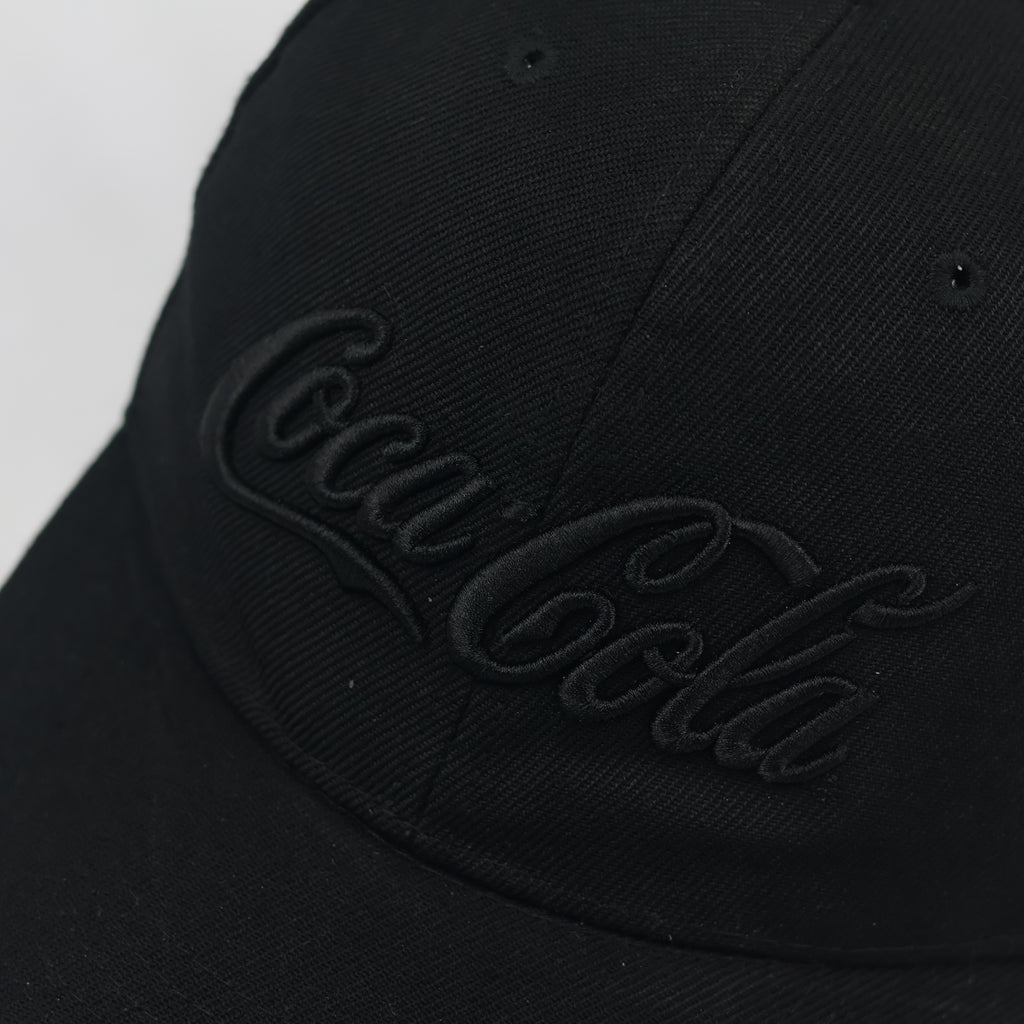 Coca-Cola Logo Baseball Thrifted Cap - All Black Adjustable Hat