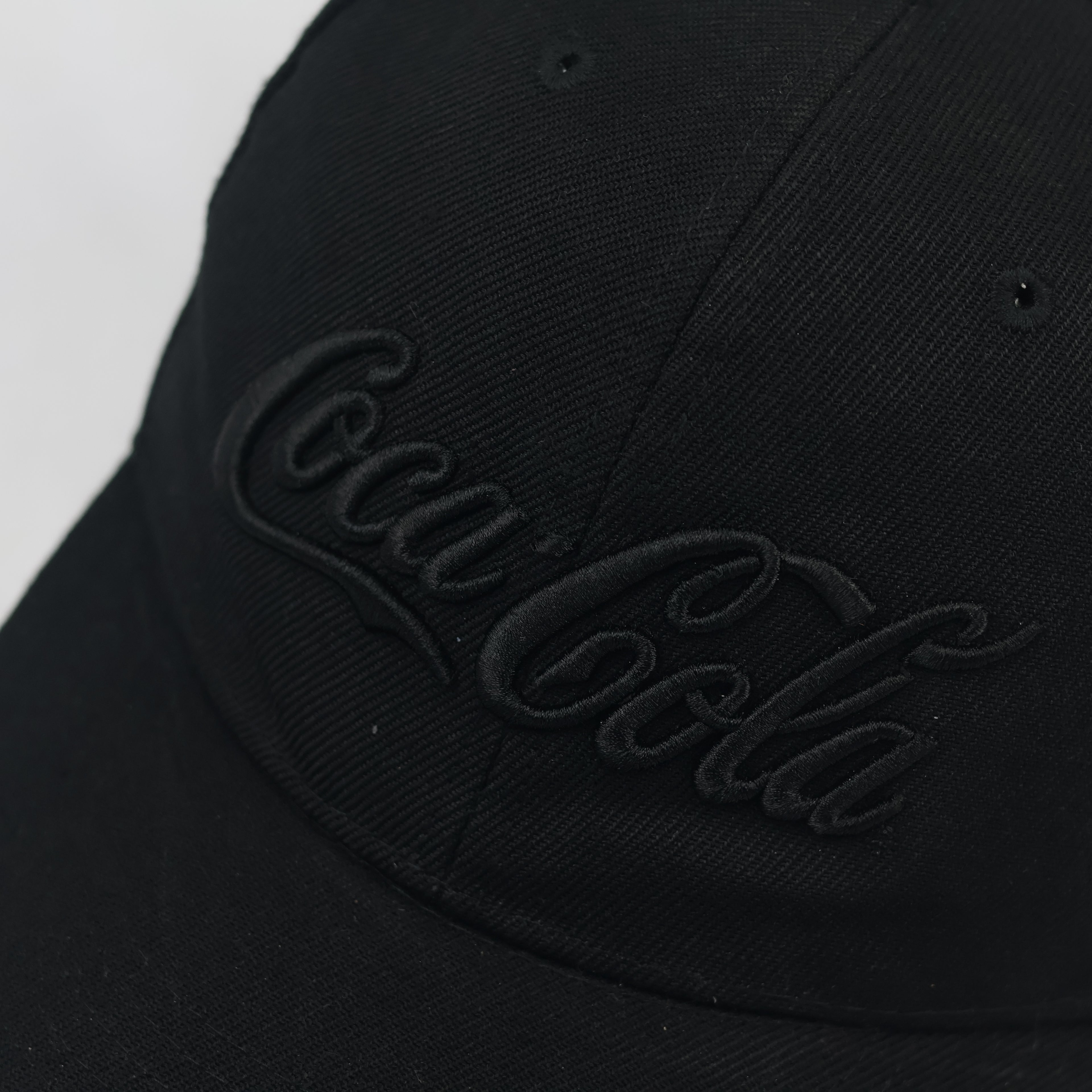 Coca-Cola Logo Baseball Thrifted Cap - All Black Adjustable Hat