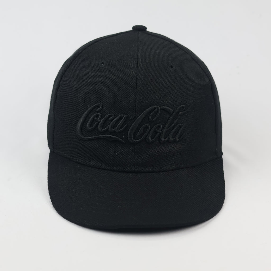 Coca-Cola Logo Baseball Thrifted Cap - All Black Adjustable Hat
