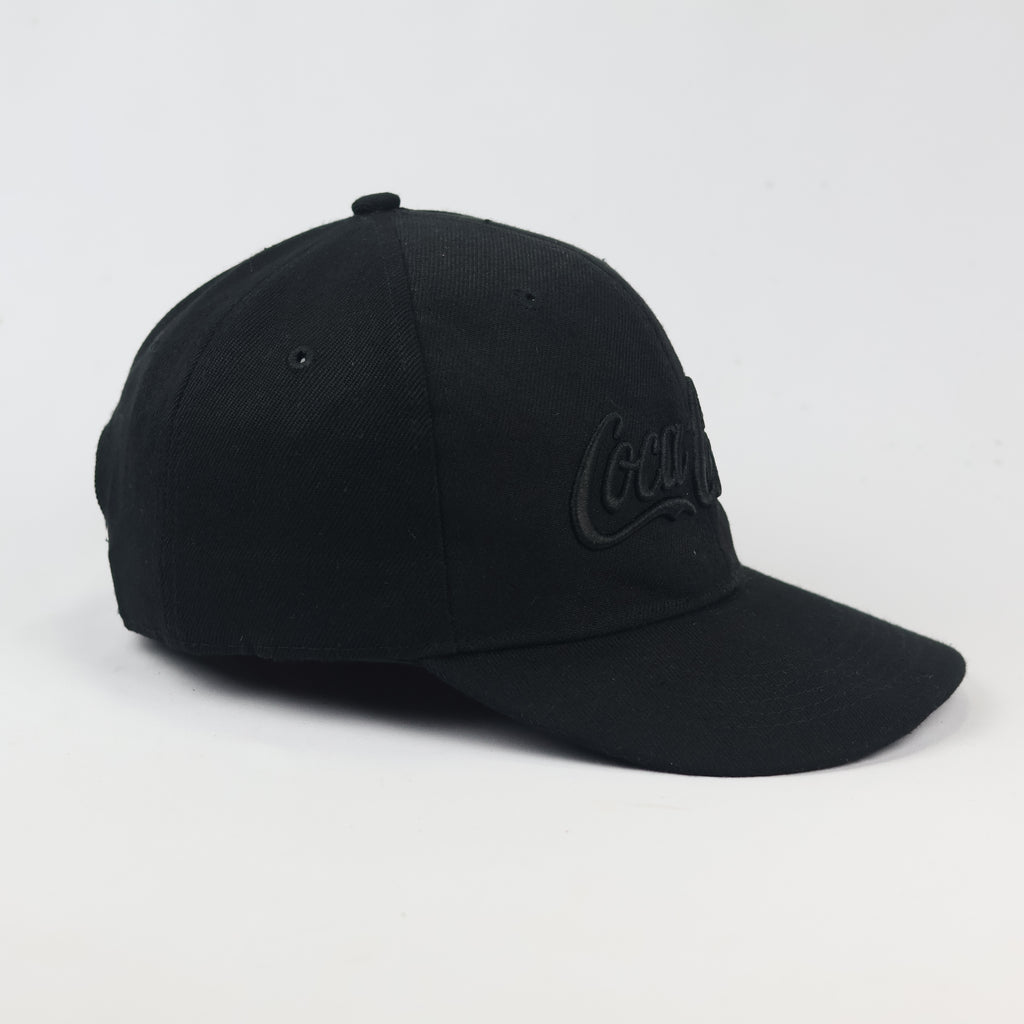 Coca-Cola Logo Baseball Thrifted Cap - All Black Adjustable Hat