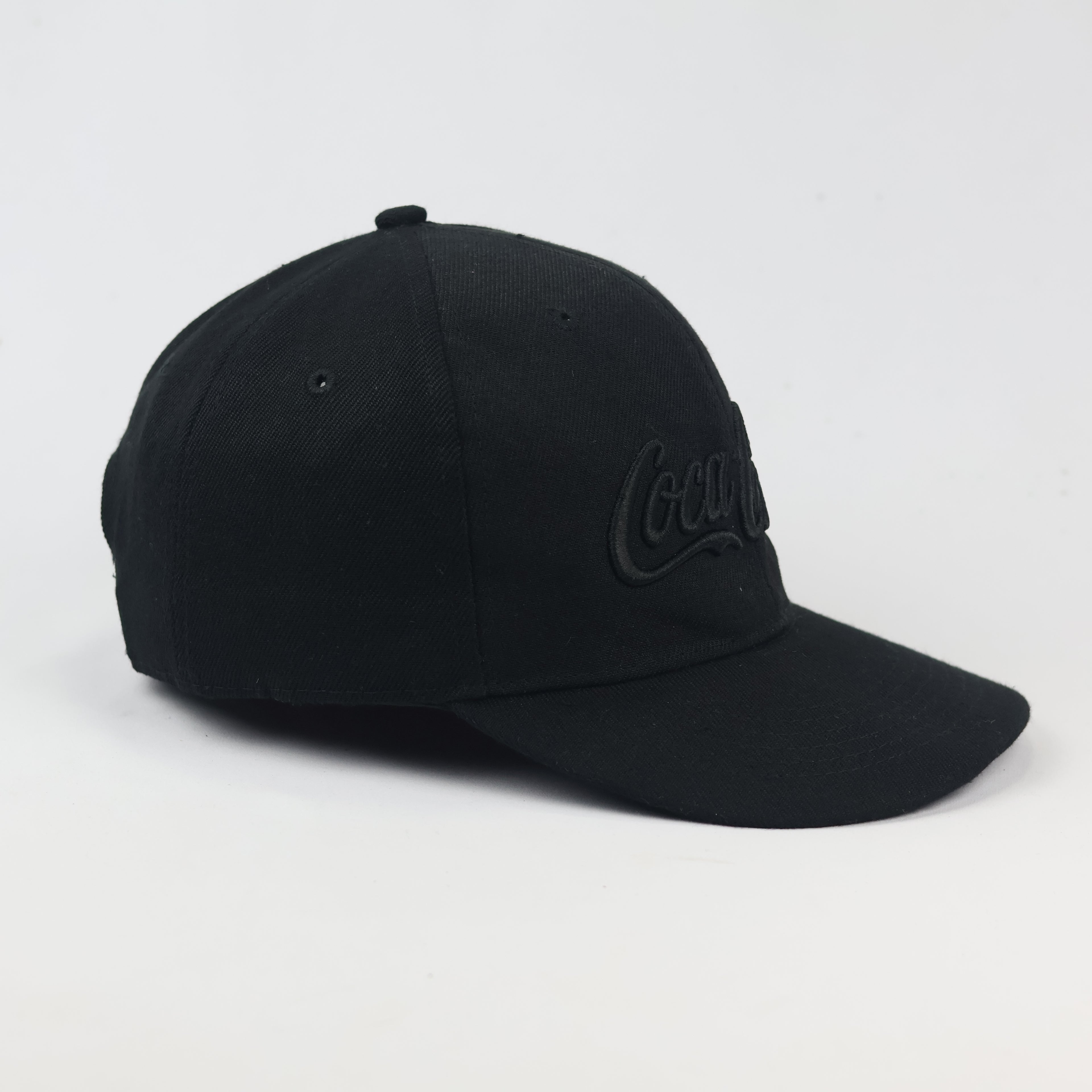 Coca-Cola Logo Baseball Thrifted Cap - All Black Adjustable Hat