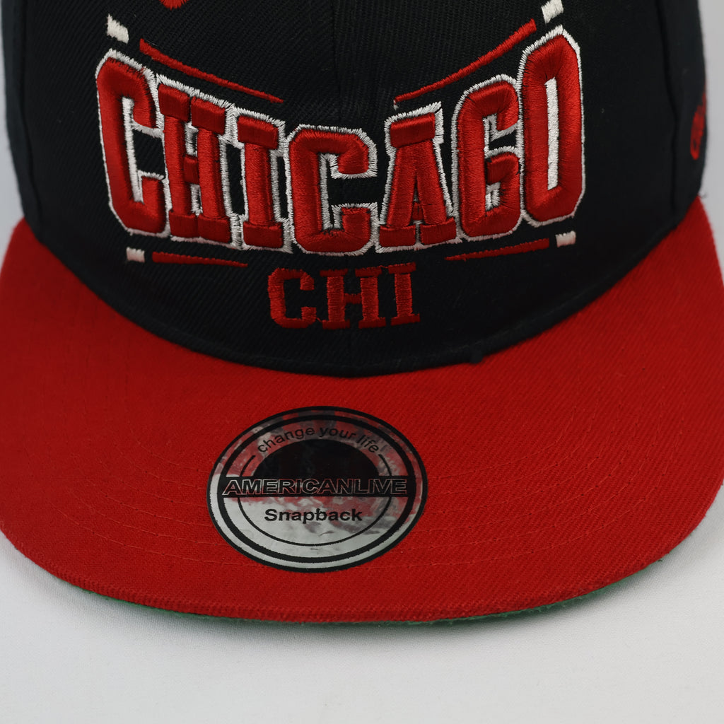 American Live Chicago Snapback Cap | Thrifted Retro Red & Black Hat 57-59cm