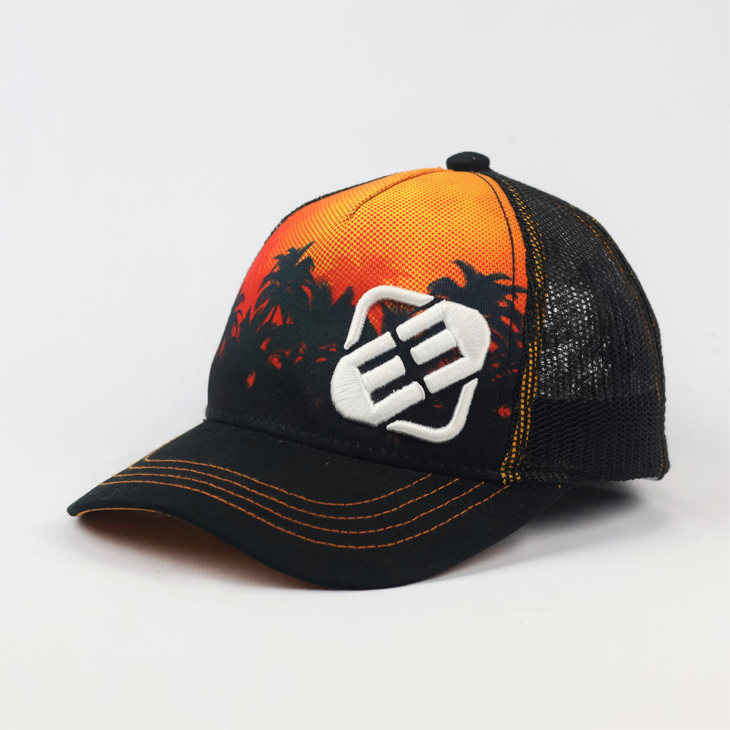 Freegun Kids Sunset Palm Tree Thrifted Trucker Cap - Junior Adjustable Hat