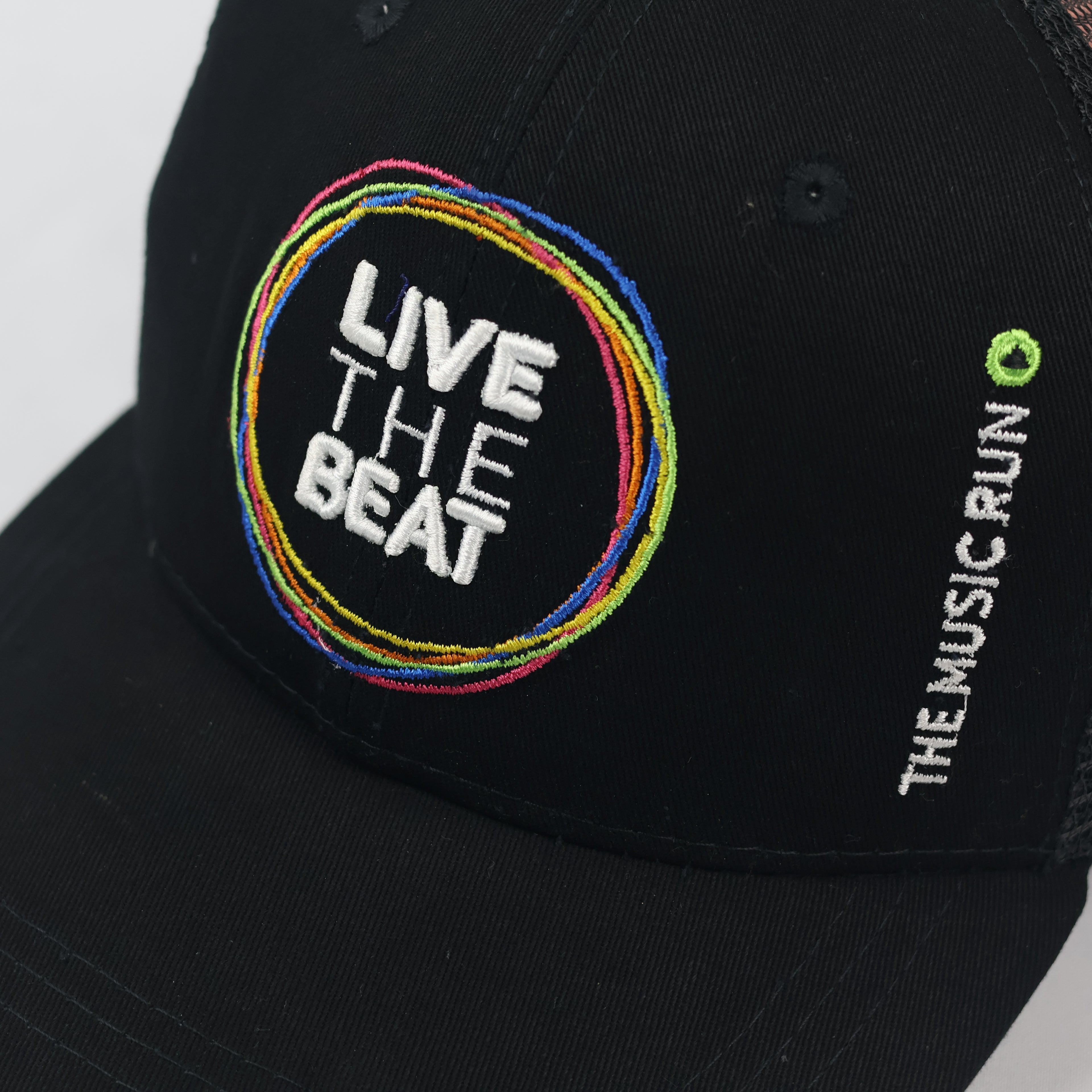 Vintage The Music Run Trucker Hat - Multicolor Embroidered Black Cap