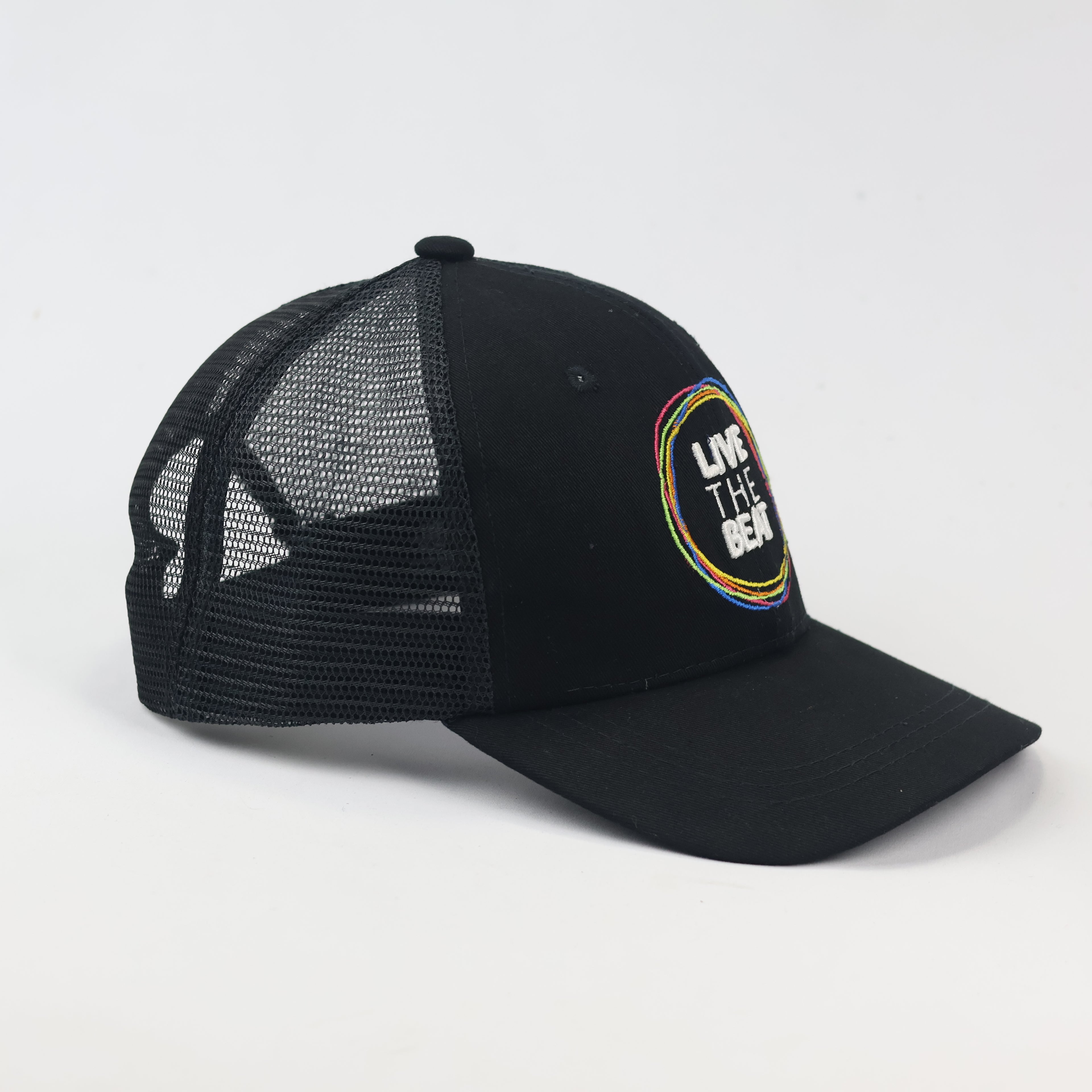 Vintage The Music Run Trucker Hat - Multicolor Embroidered Black Cap