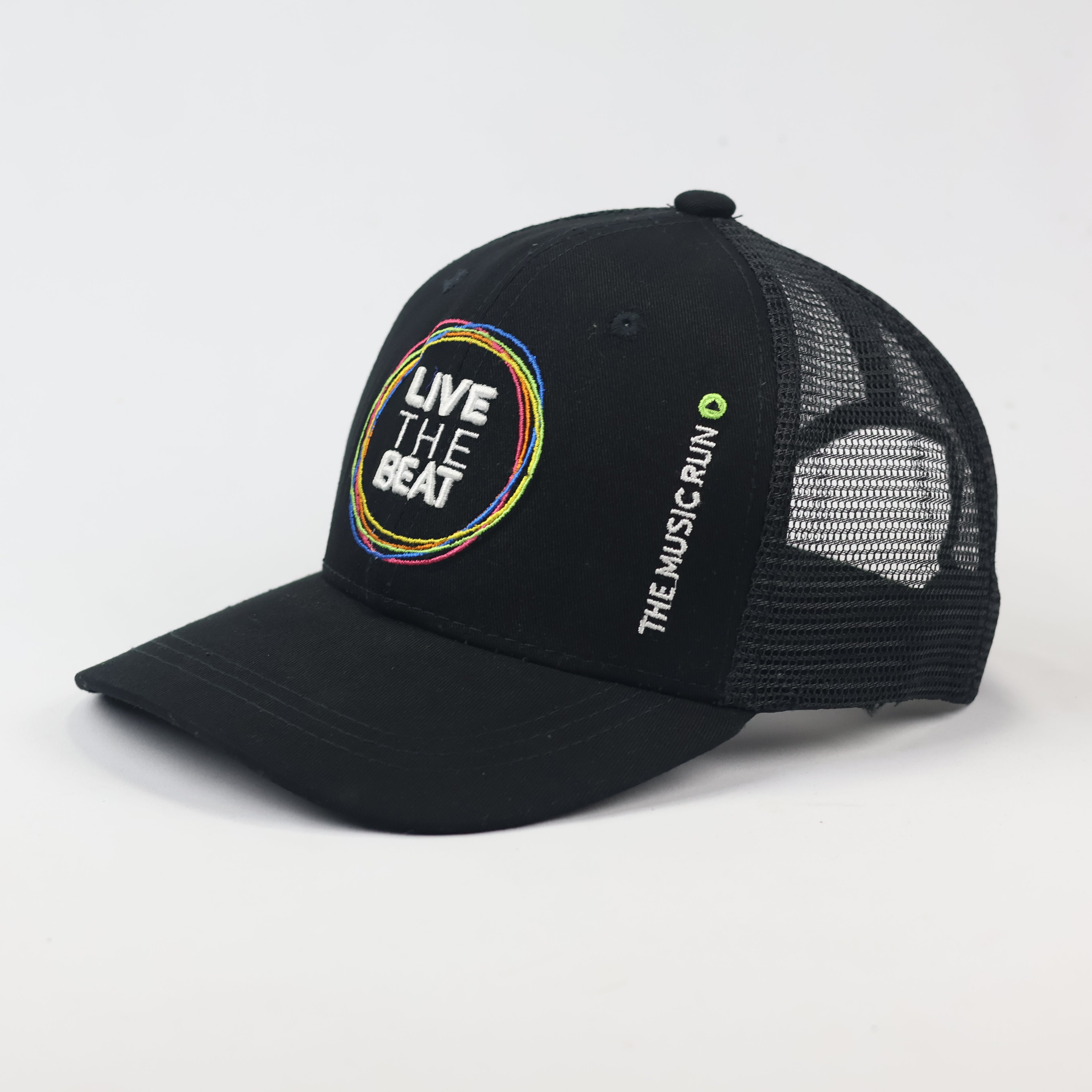 Vintage The Music Run Trucker Hat - Multicolor Embroidered Black Cap
