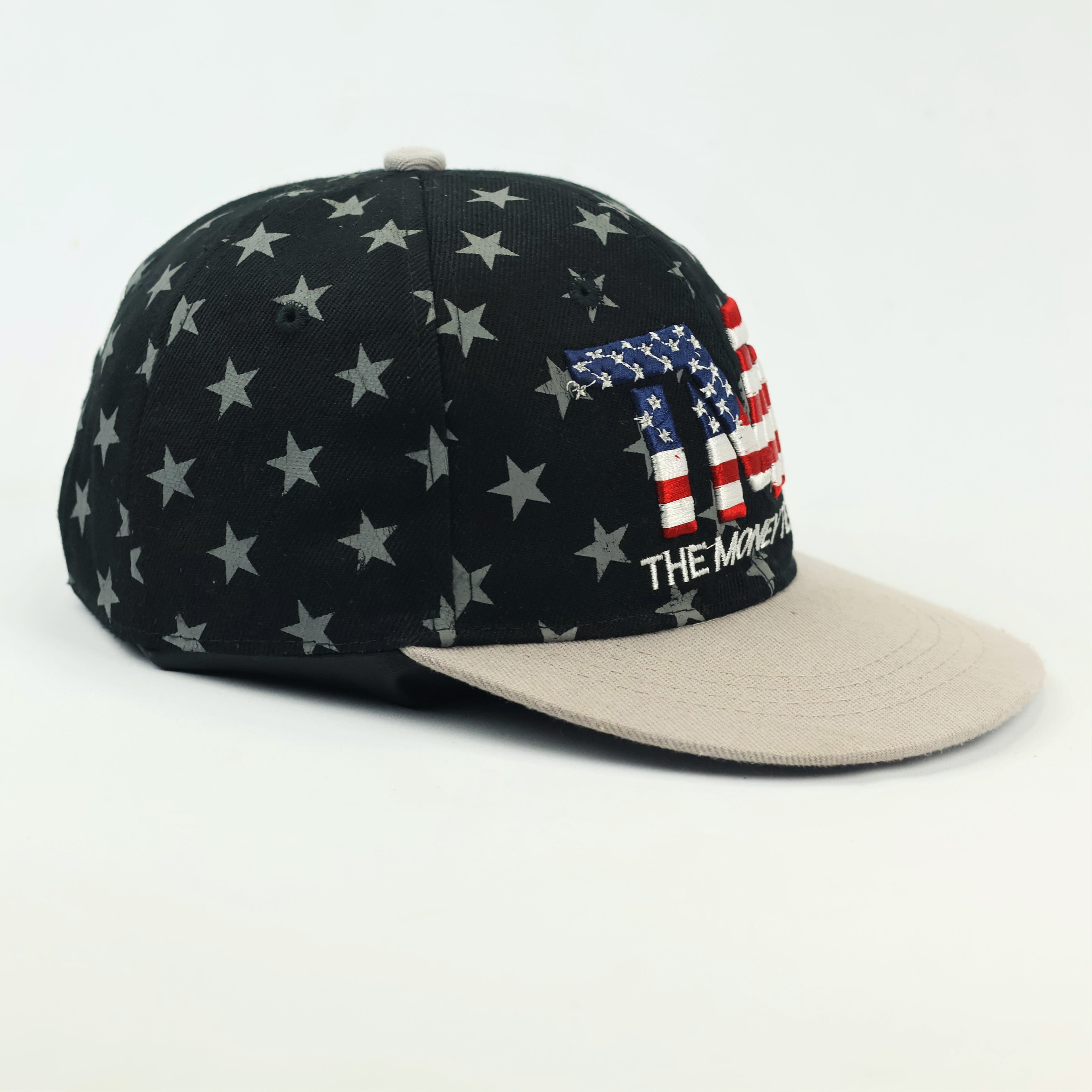 The Money Team TMT Thrifted Baseball Cap – Patriotic Star Print Snapback