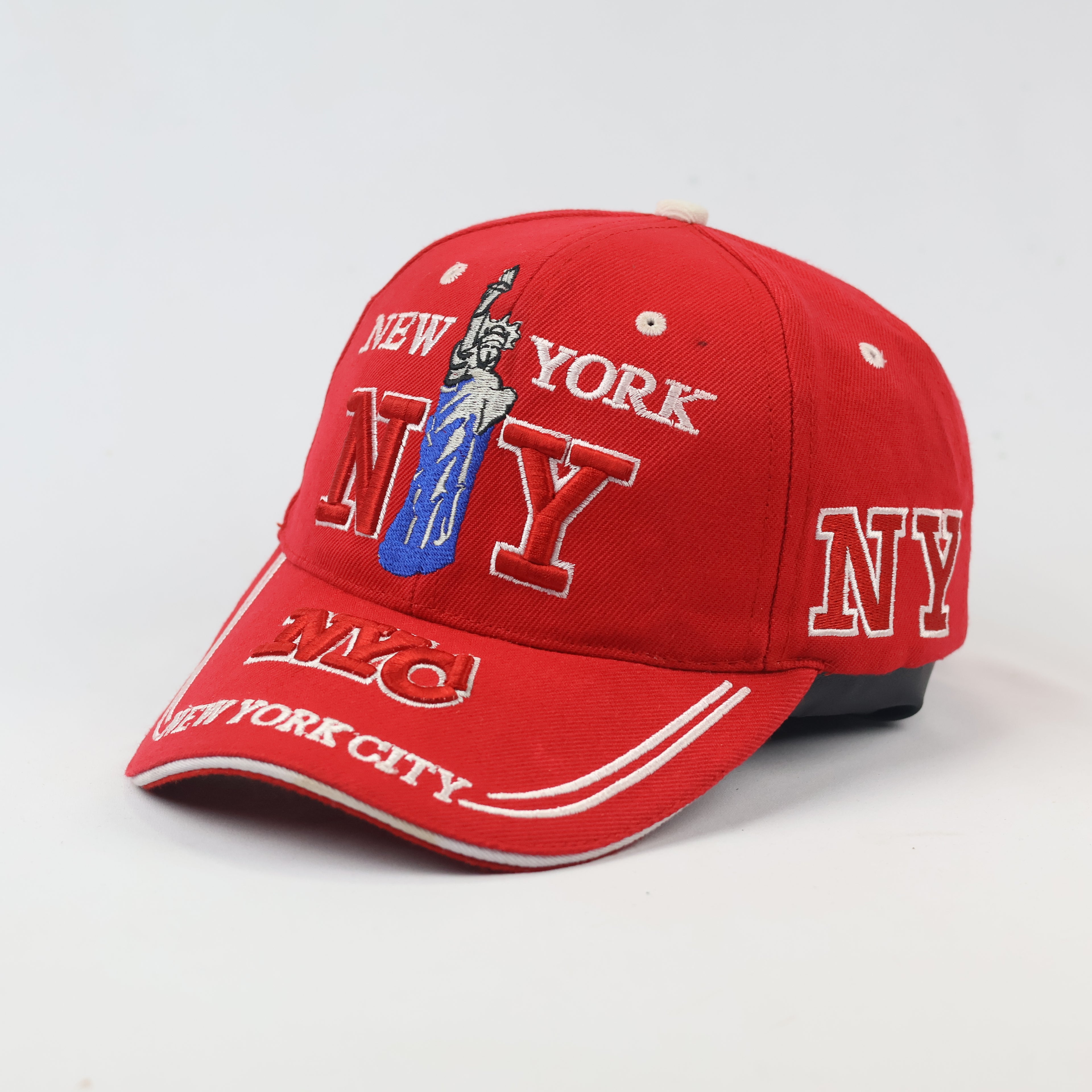 Red New York City Embroidered Thrifted Baseball Cap – Adjustable