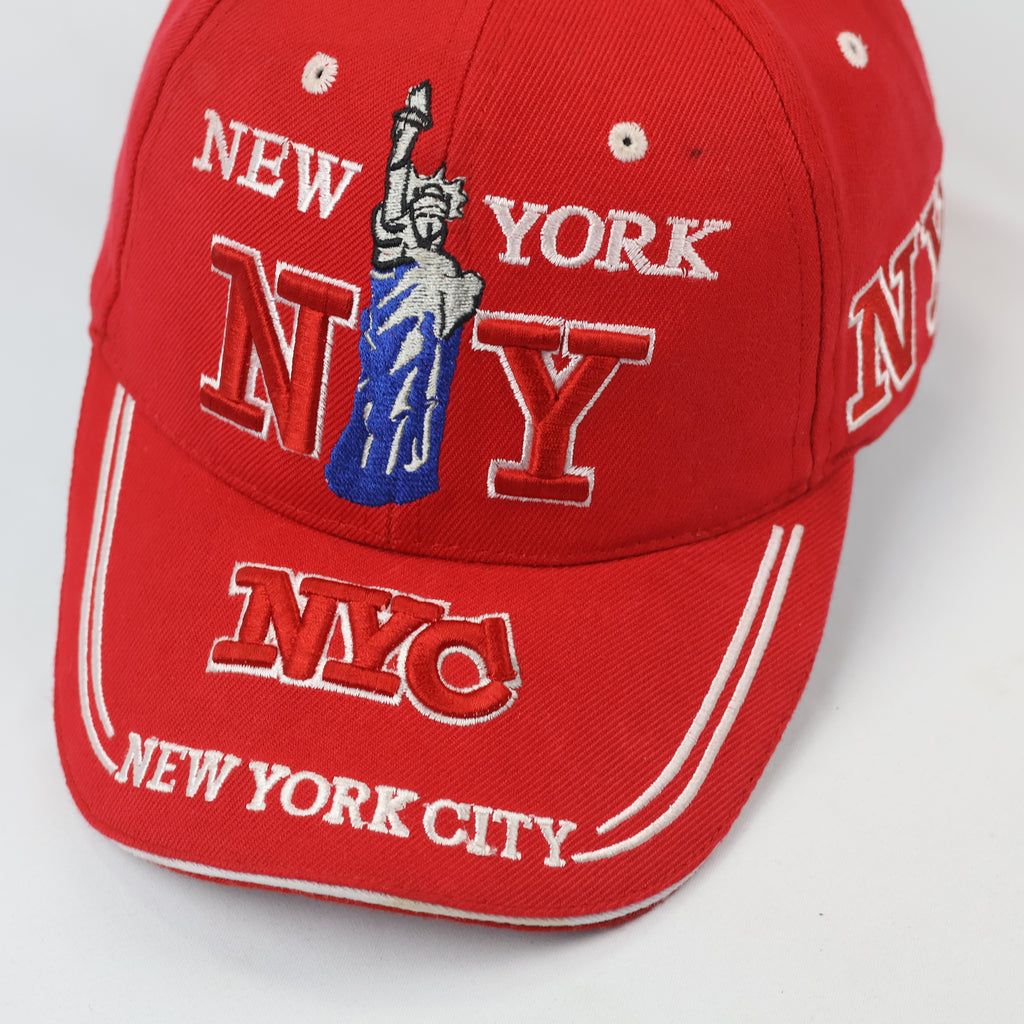 Red New York City Embroidered Thrifted Baseball Cap – Adjustable
