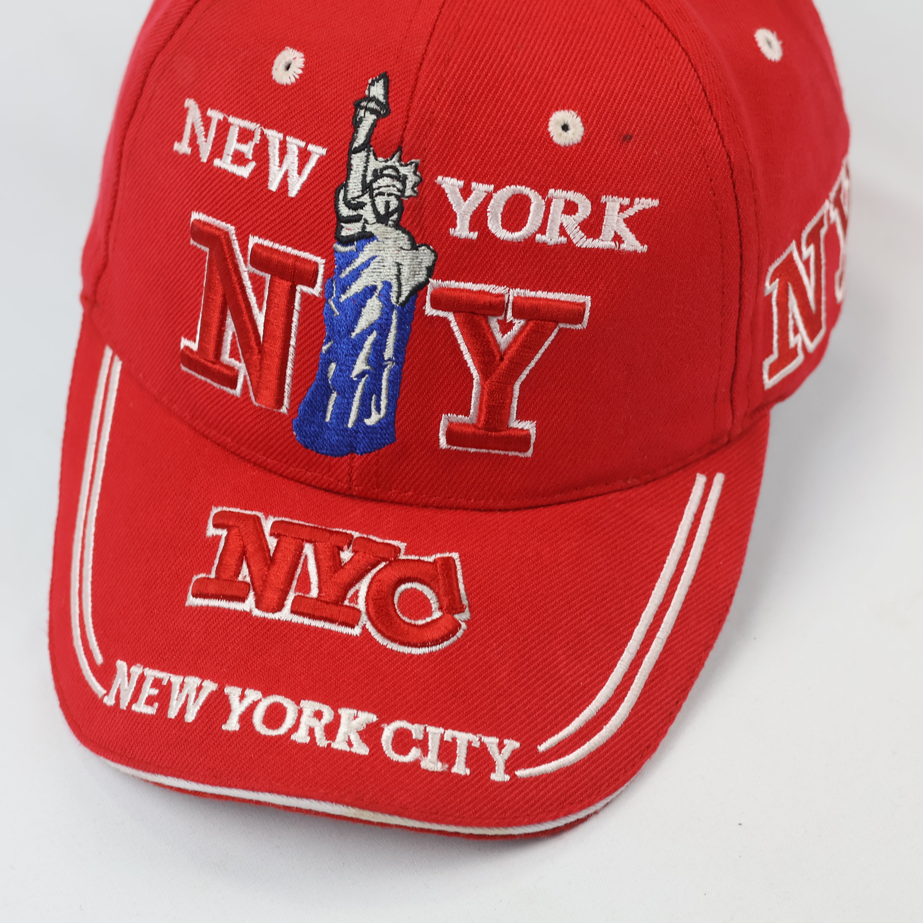 Red New York City Embroidered Thrifted Baseball Cap – Adjustable