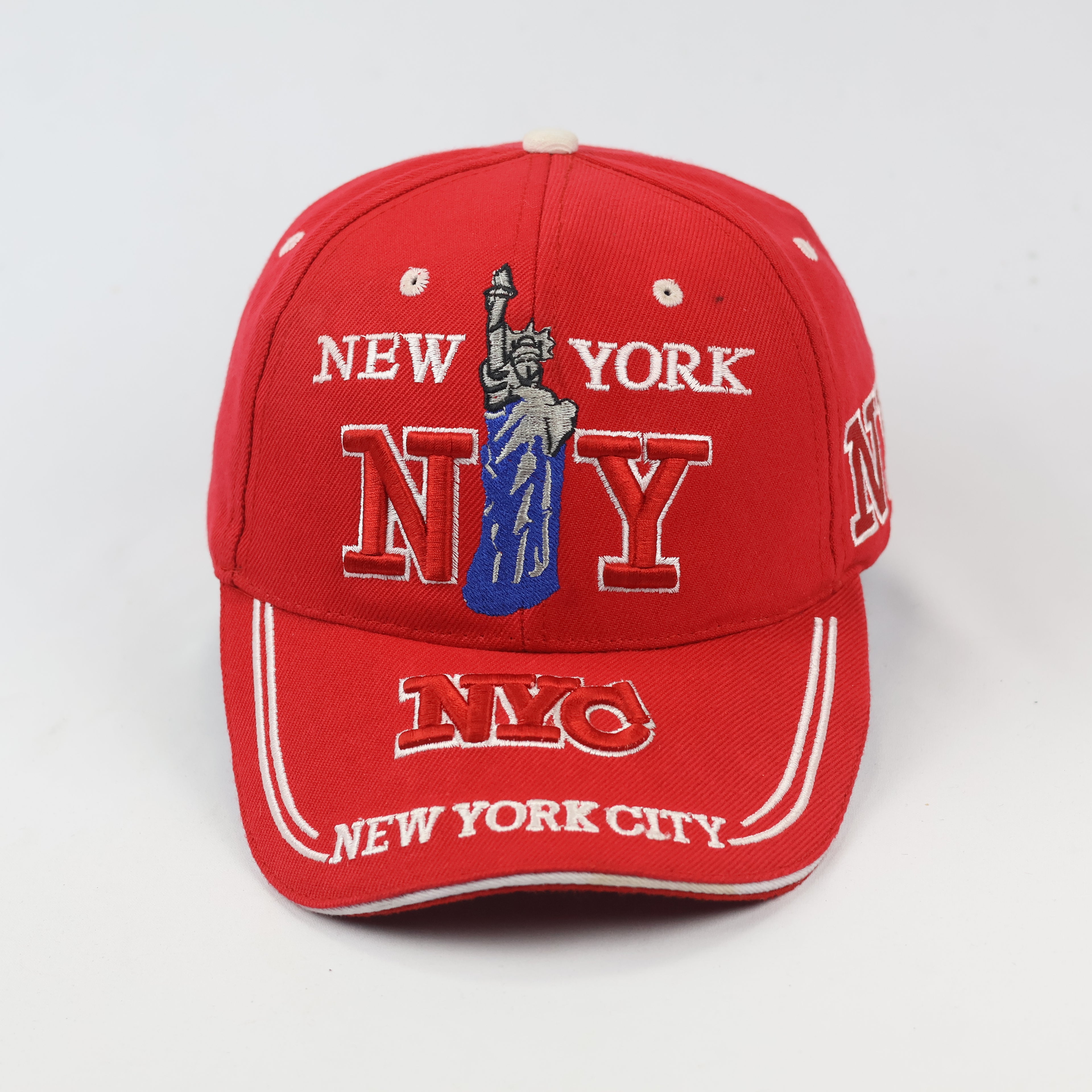 Red New York City Embroidered Thrifted Baseball Cap – Adjustable