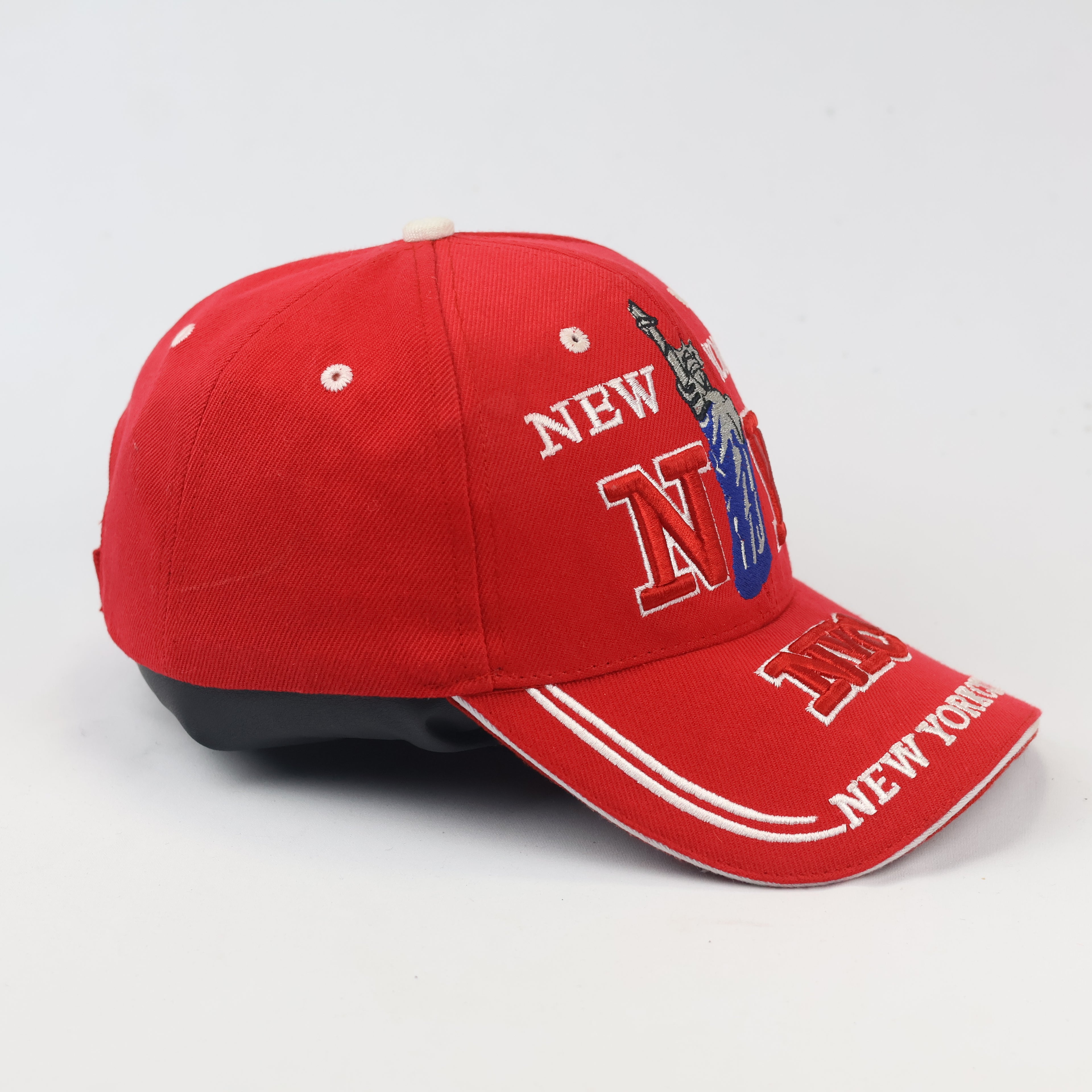 Red New York City Embroidered Thrifted Baseball Cap – Adjustable