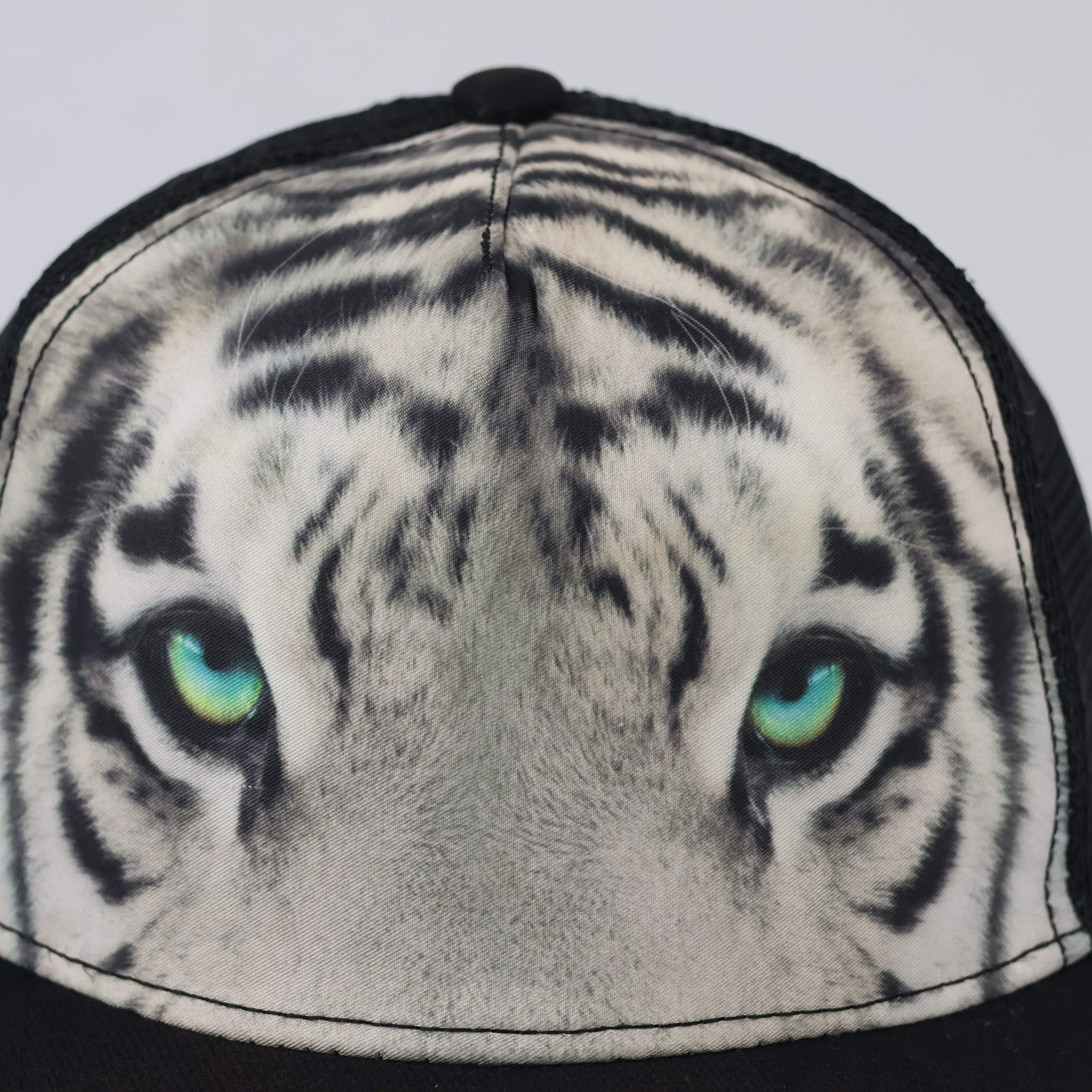 Vintage Page One White Tiger Print Trucker Cap - Black Mesh Snapback