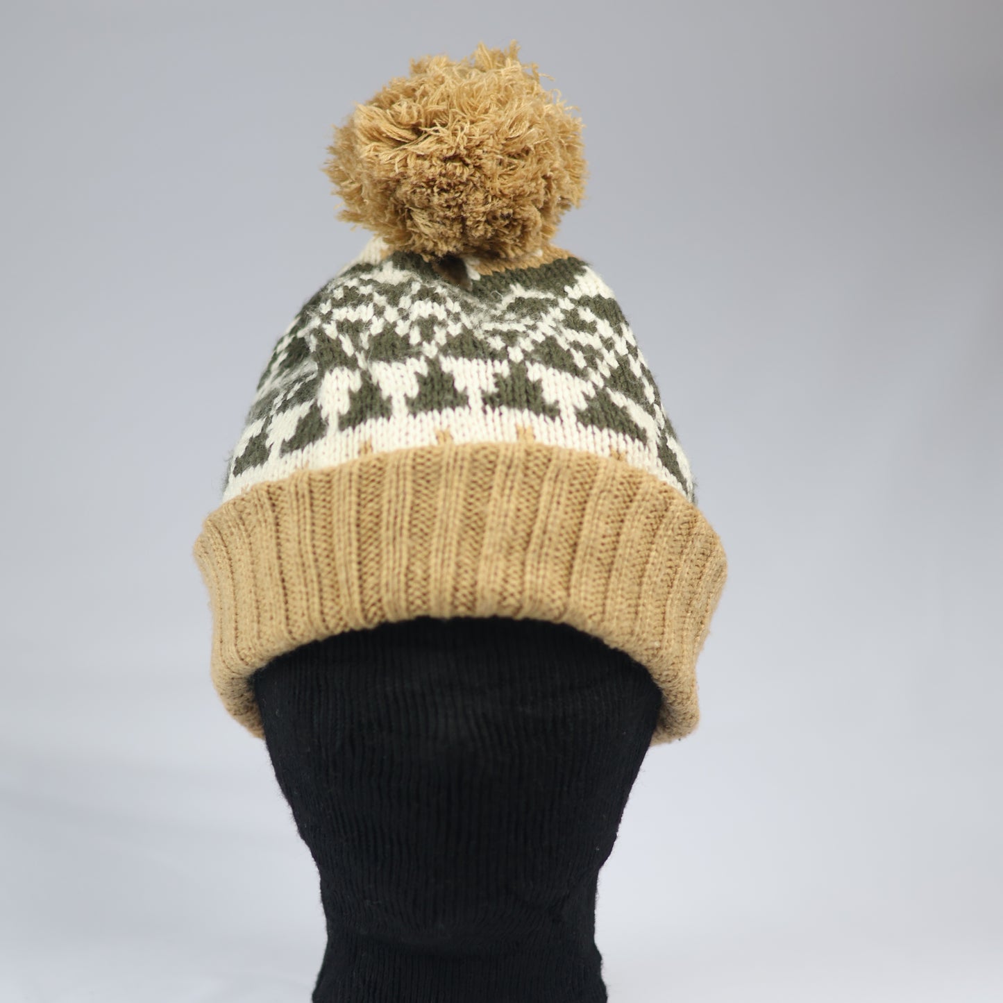 Cozy Nordic Pattern Bobble Hat | Earth Tone Winter Cap | Retro Ski Style