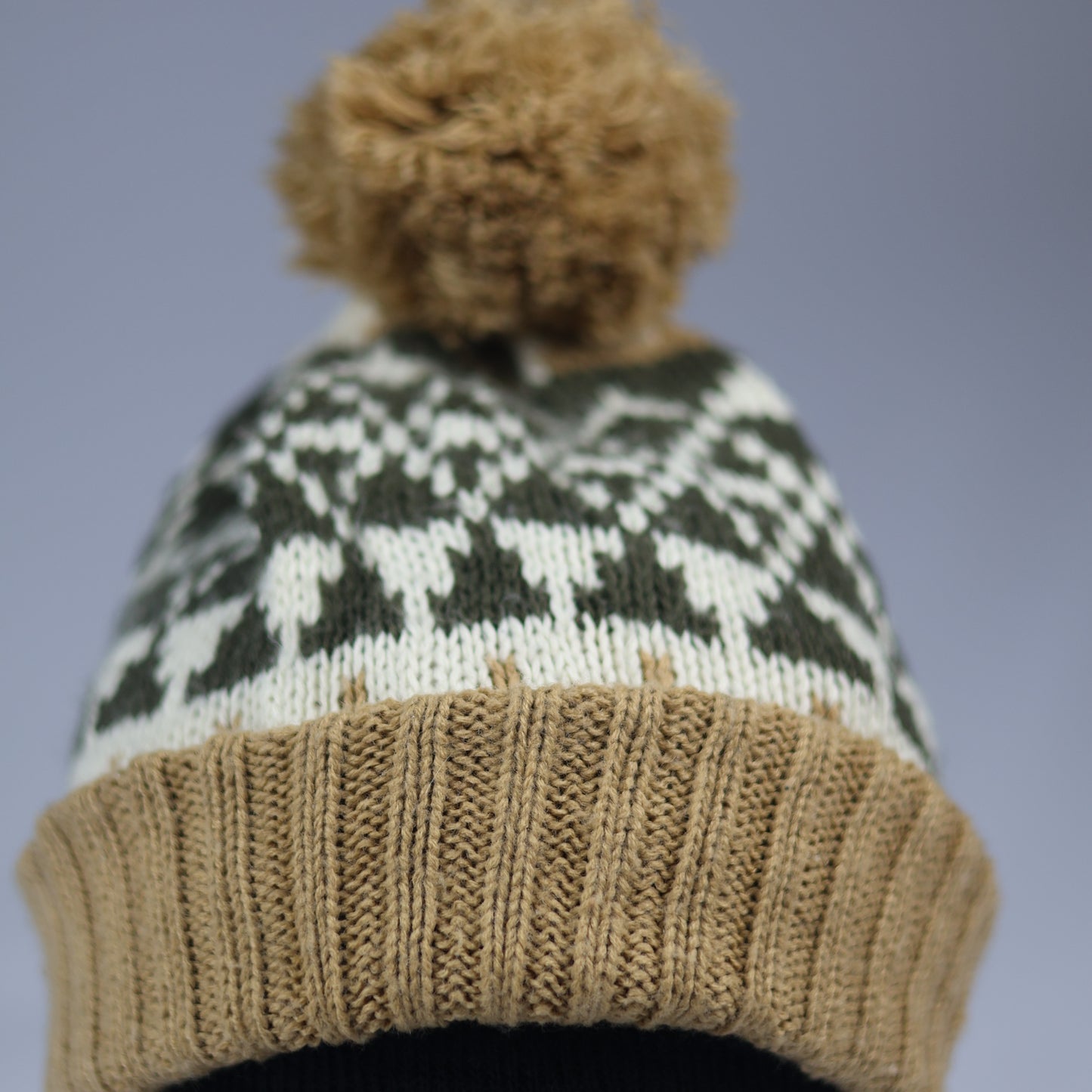 Cozy Nordic Pattern Bobble Hat | Earth Tone Winter Cap | Retro Ski Style