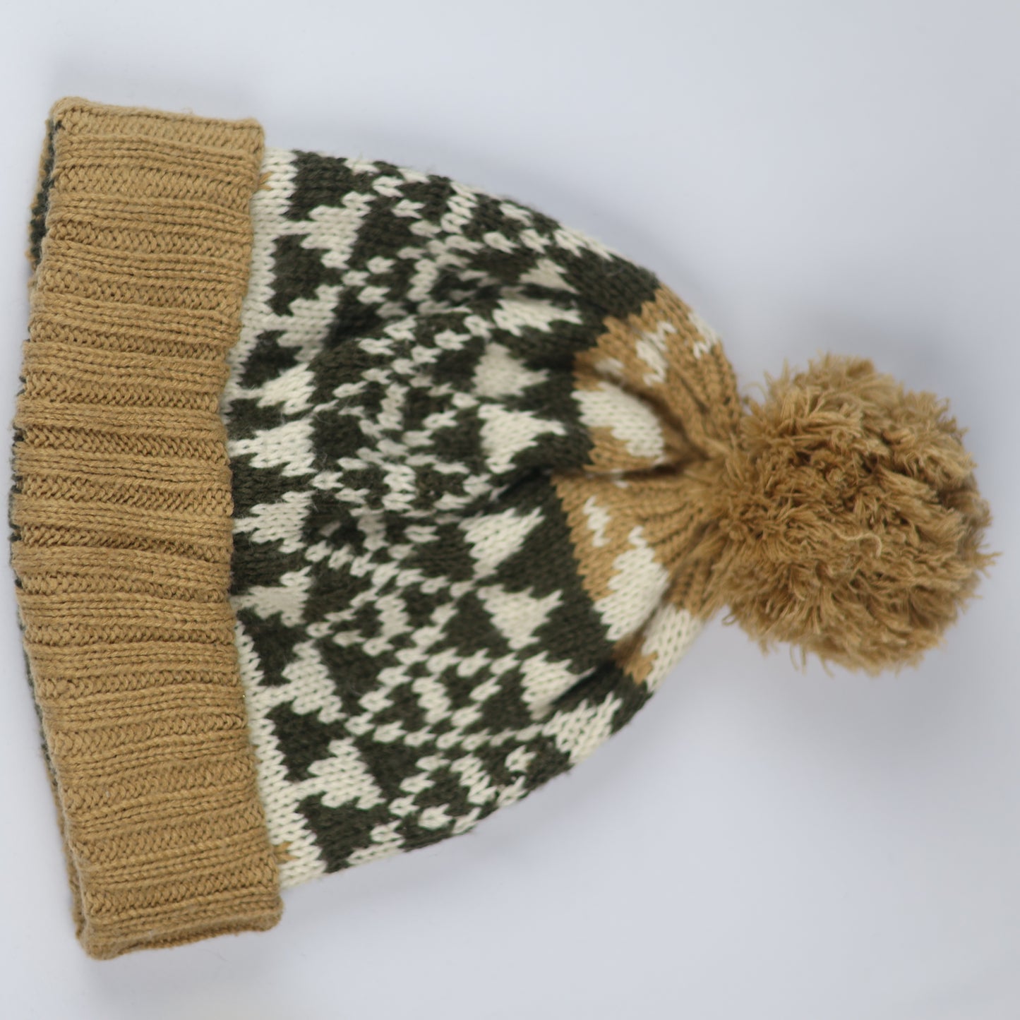 Cozy Nordic Pattern Bobble Hat | Earth Tone Winter Cap | Retro Ski Style