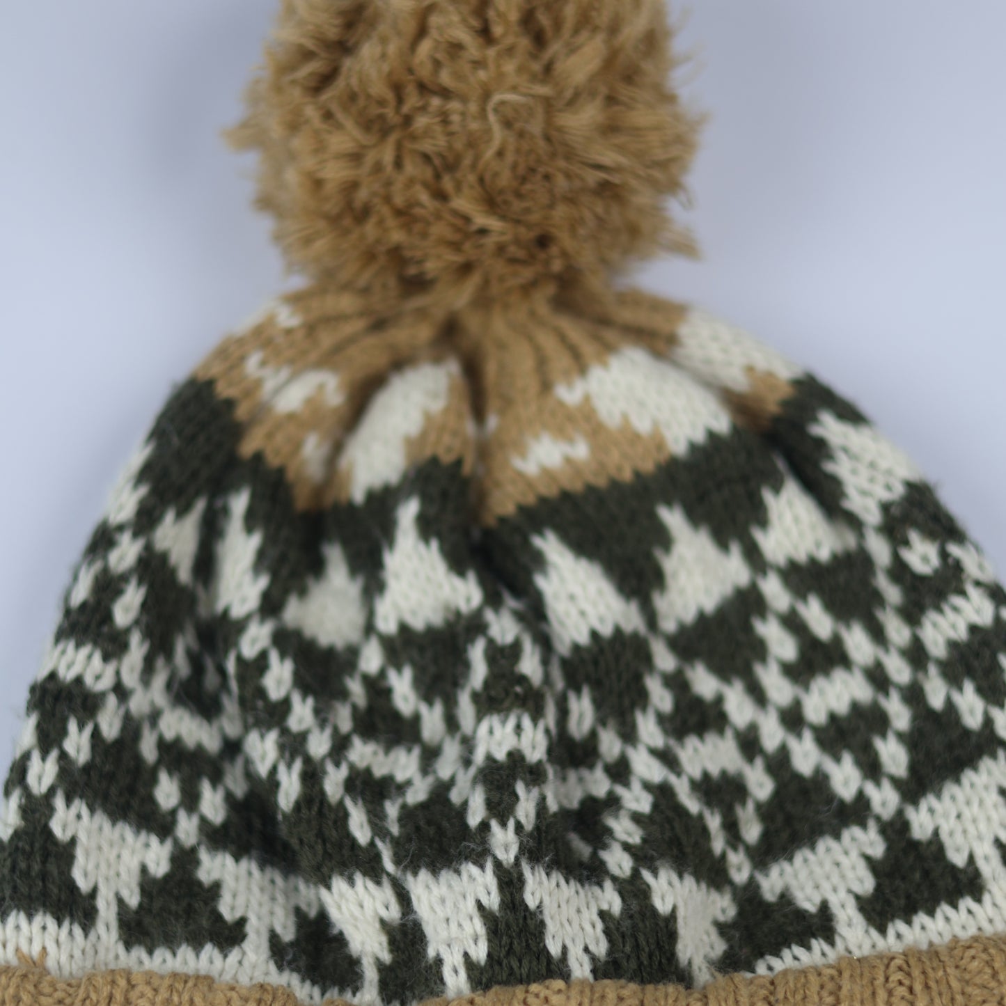 Cozy Nordic Pattern Bobble Hat | Earth Tone Winter Cap | Retro Ski Style