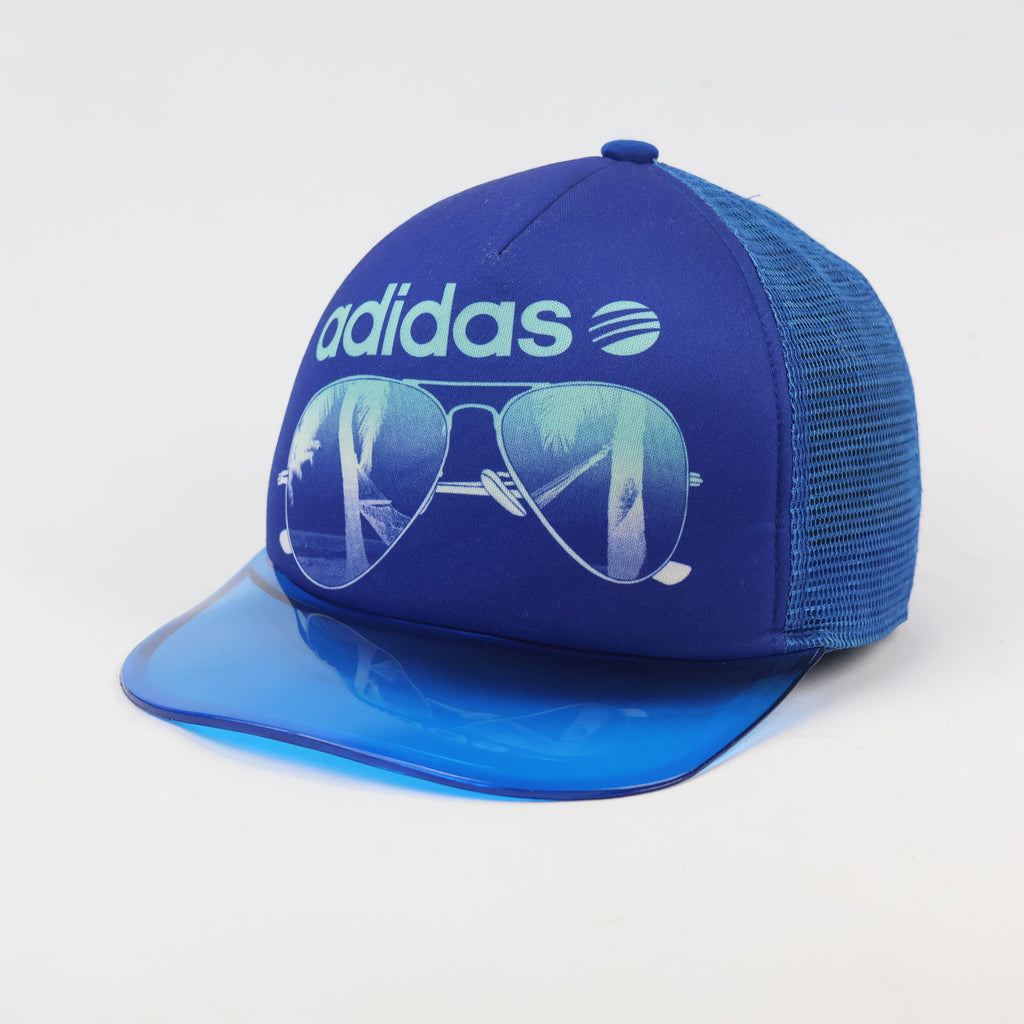 Unisex Adidas Neo Blue Thrifted Trucker Hat with Transparent Visor