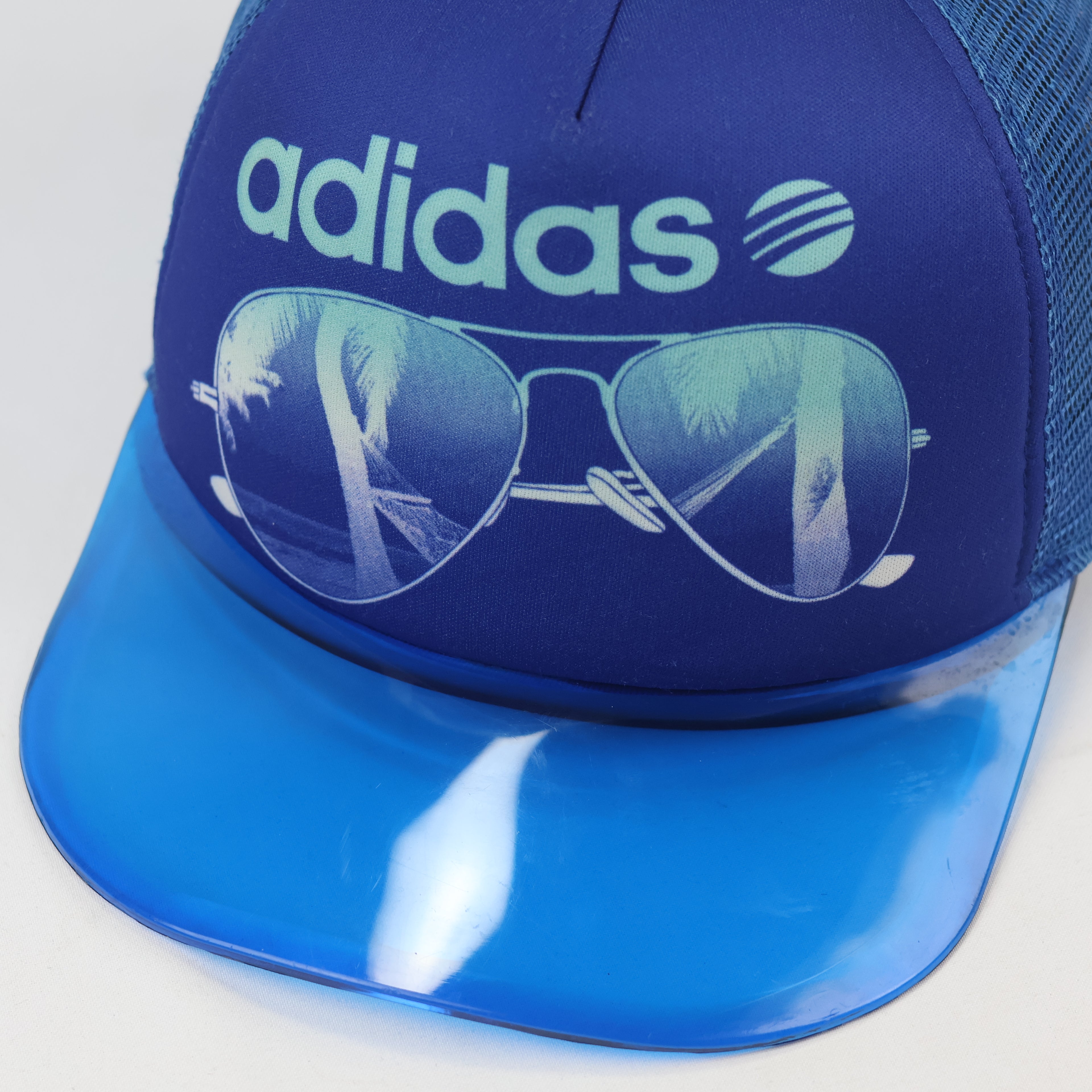 Unisex Adidas Neo Blue Thrifted Trucker Hat with Transparent Visor