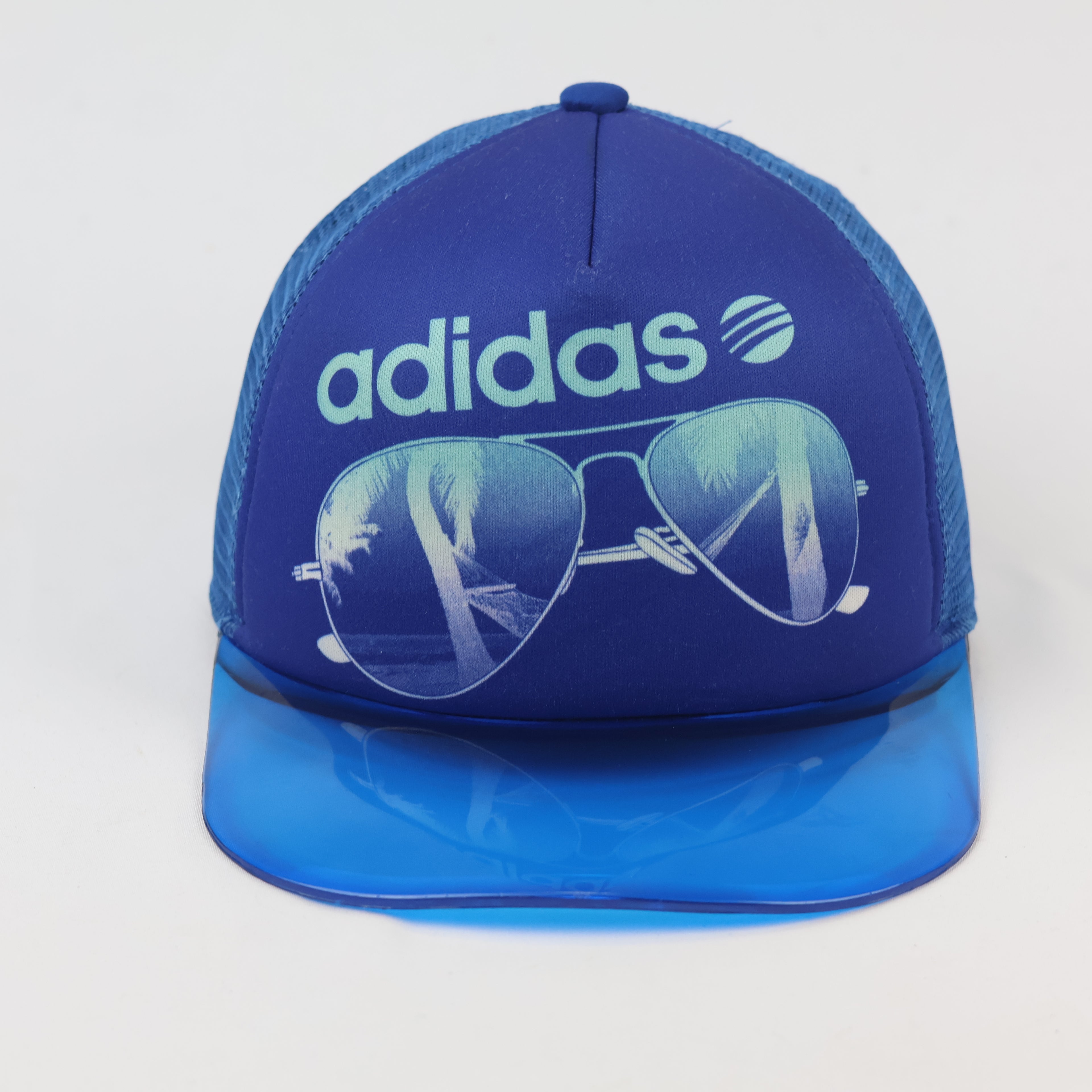 Unisex Adidas Neo Blue Thrifted Trucker Hat with Transparent Visor
