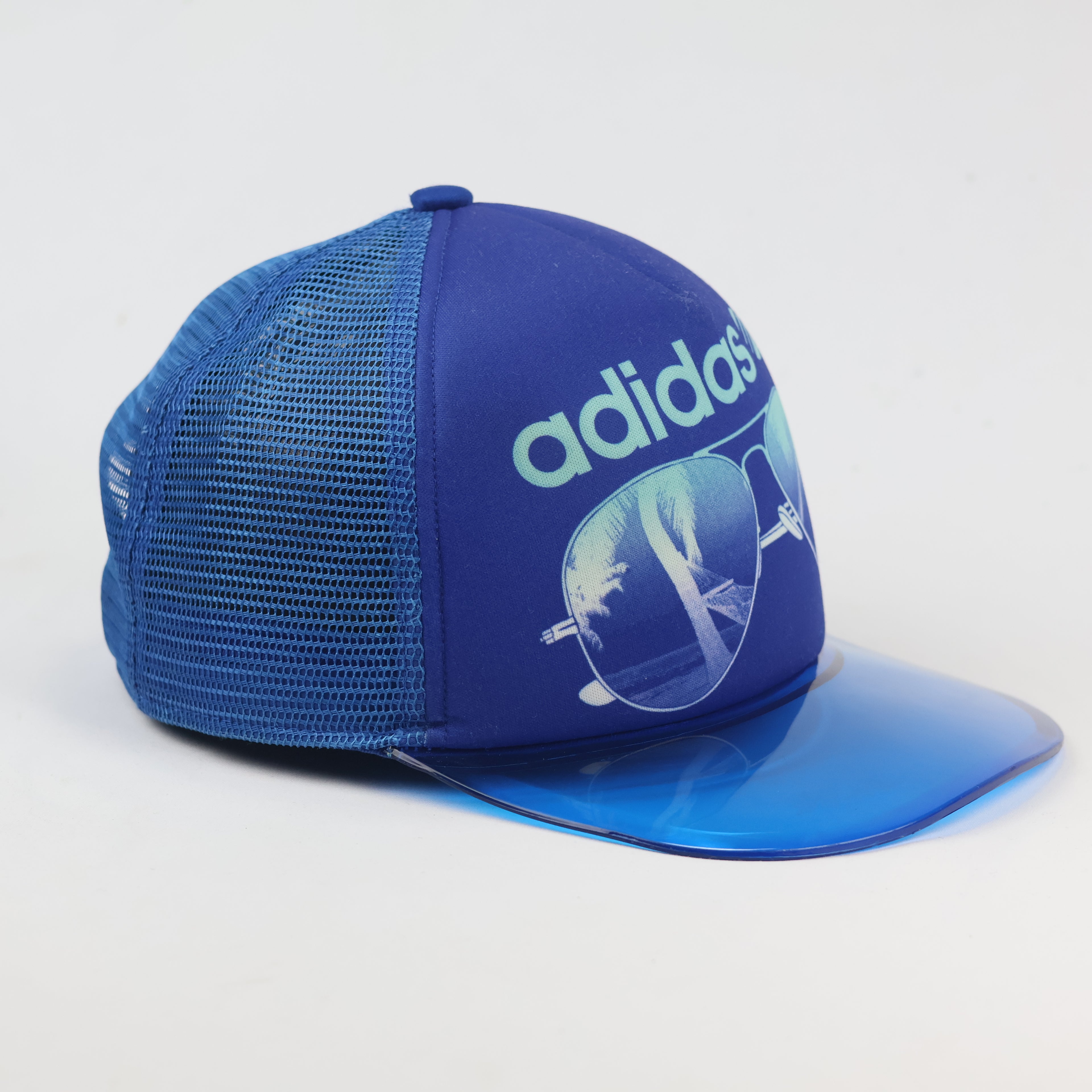 Unisex Adidas Neo Blue Thrifted Trucker Hat with Transparent Visor
