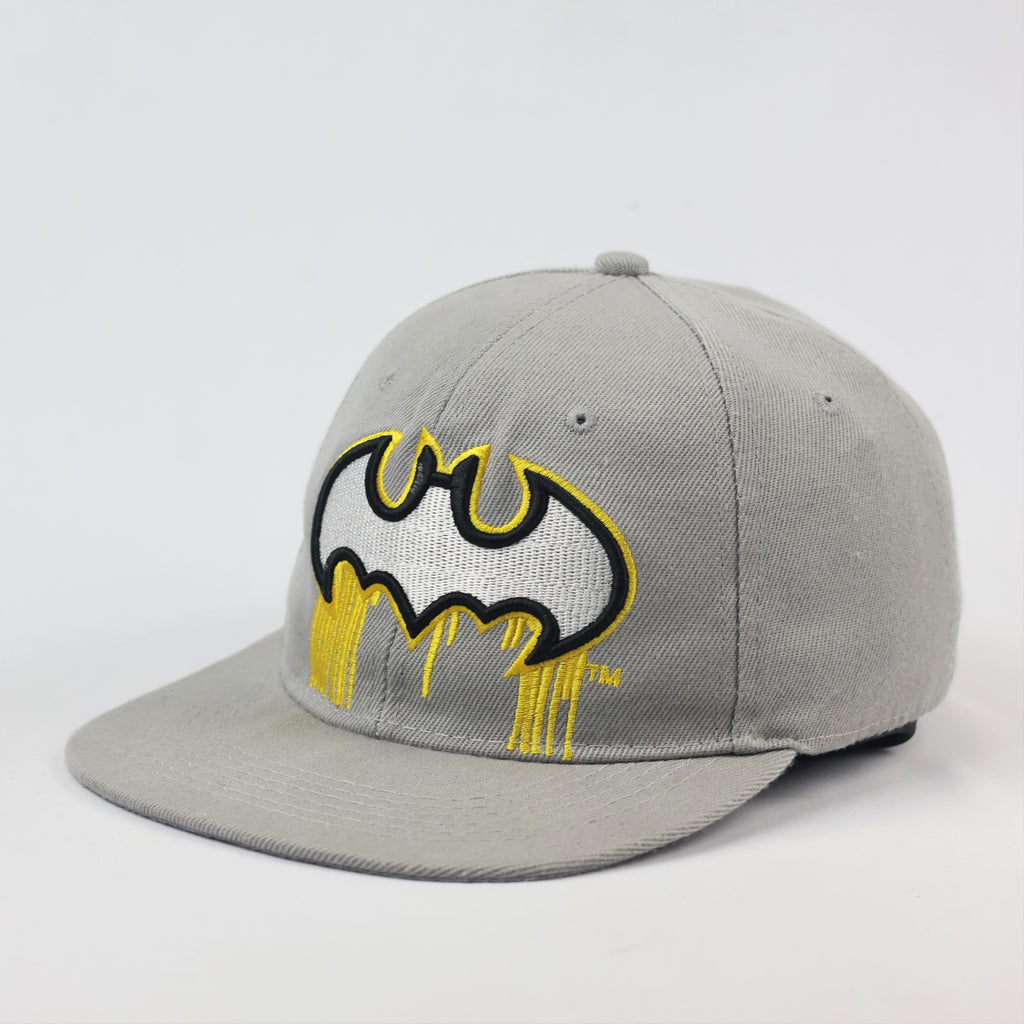 Batman Dripping Logo Thrifted Baseball Cap – Grey Graphic Snapback
