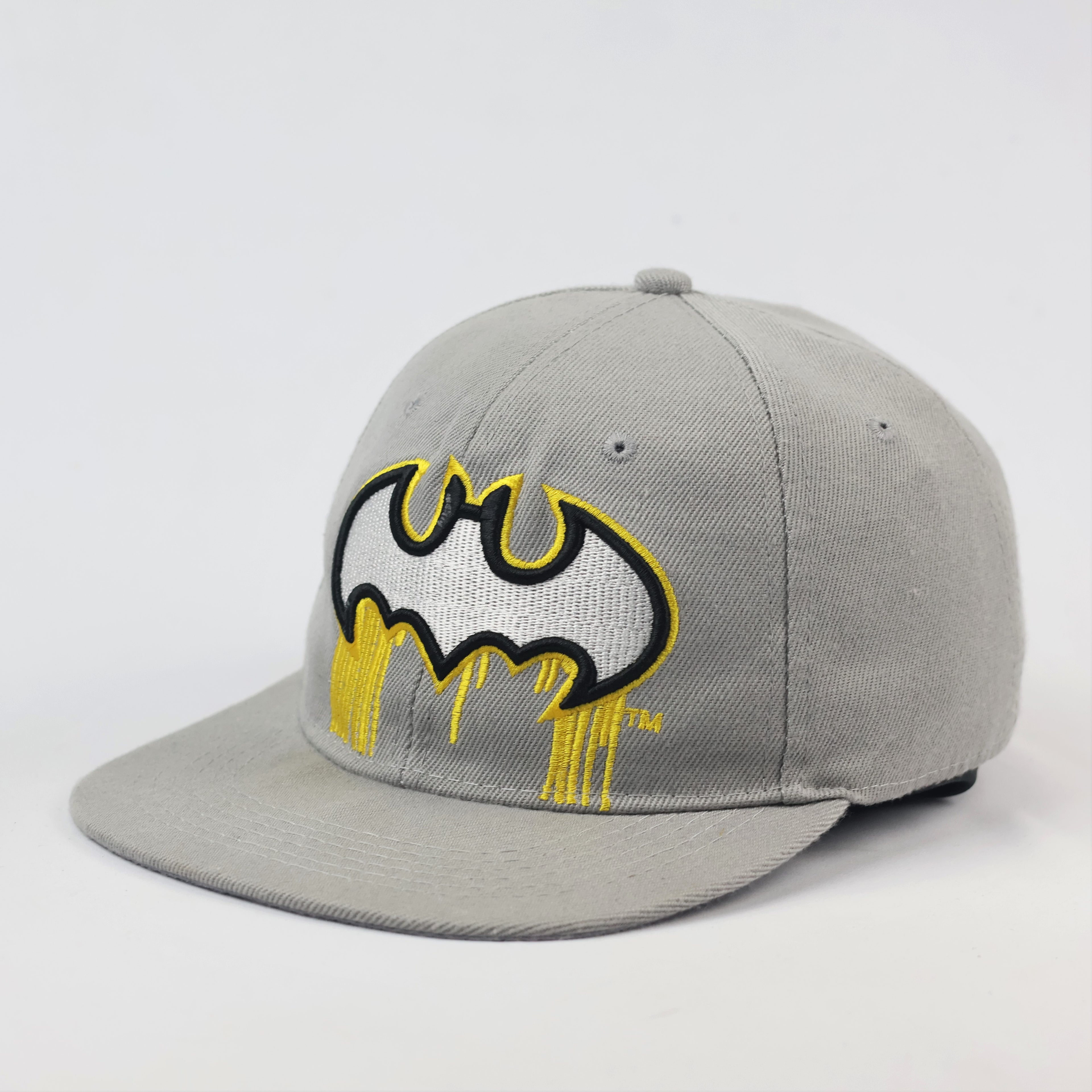 Batman Dripping Logo Thrifted Baseball Cap – Grey Graphic Snapback