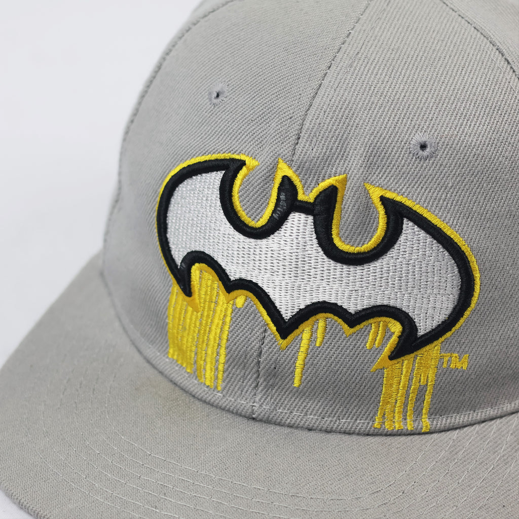 Batman Dripping Logo Thrifted Baseball Cap – Grey Graphic Snapback