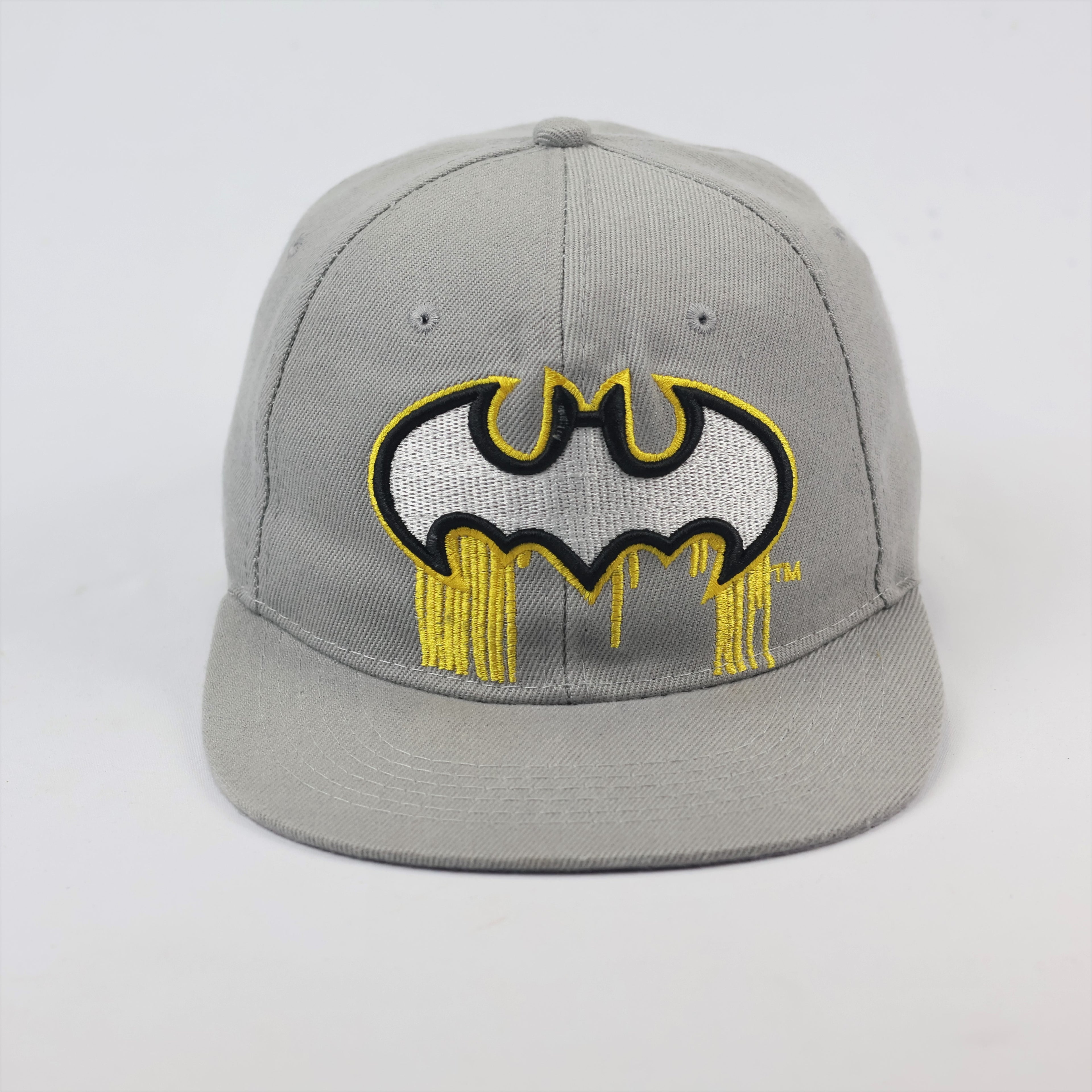Batman Dripping Logo Thrifted Baseball Cap – Grey Graphic Snapback