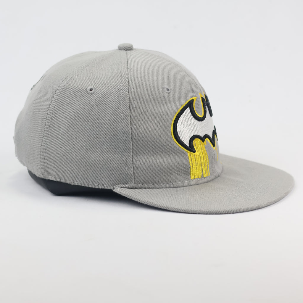 Batman Dripping Logo Thrifted Baseball Cap – Grey Graphic Snapback