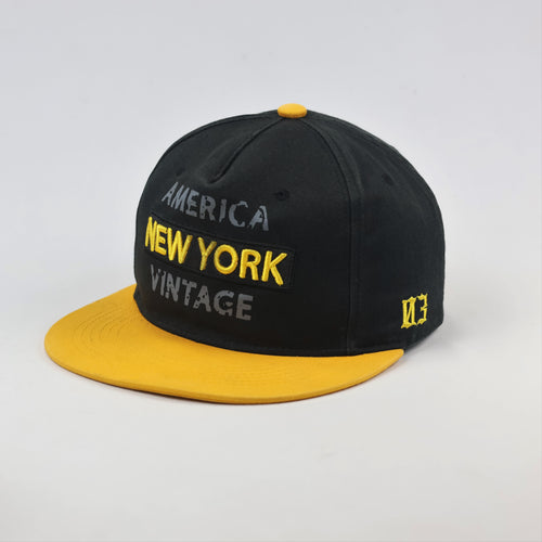 America New York Vintage Thrifted Baseball Hat – Adjustable Yellow Brim Snapback