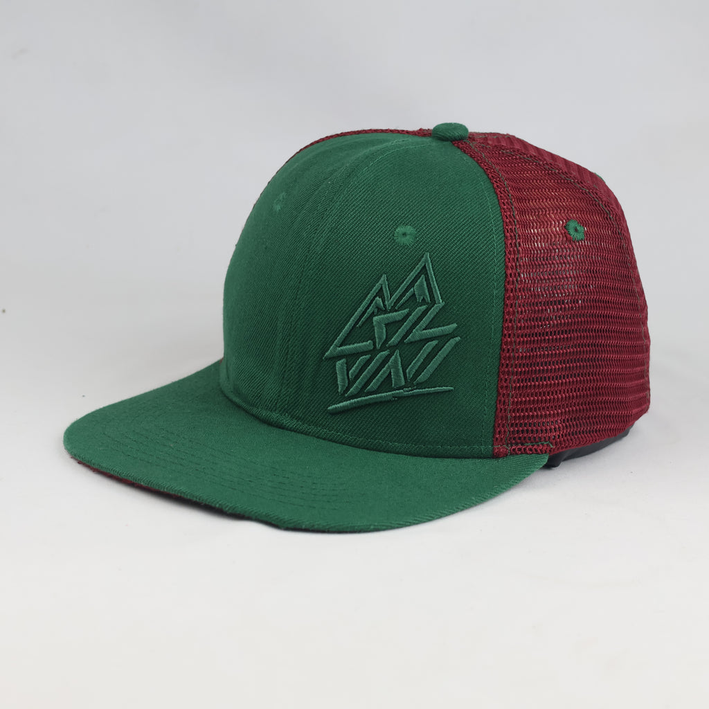 Thrifted Two-Tone Green Burgundy Mesh Snapback Cap (57-58cm) | 10517